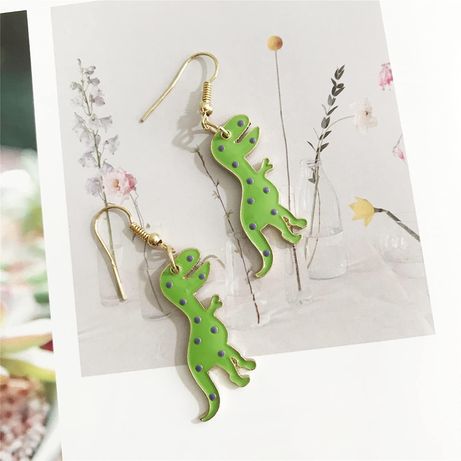 ANDPAI 6 Pairs Unique Handmade Cute Color Enamel Dinosaur Dangle Drop Earrings Lightweight Creative Funny 14k Gold Animals Hook Earrings Sets for Women Statement Jewelry Gifts - Image 4