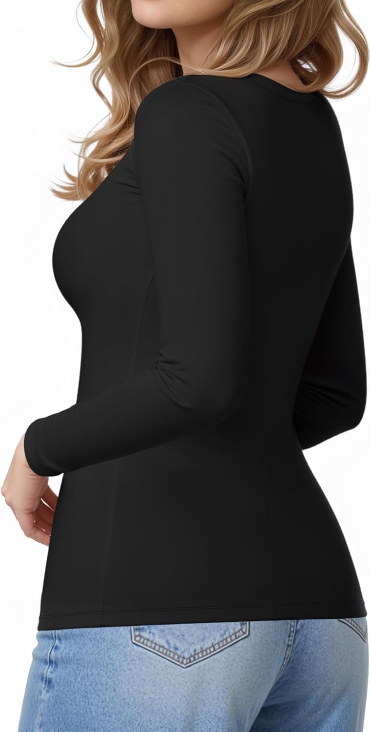 MANGOPOP Crew Neck Long Sleeve T Shirts for Women Fitted Shirts Tight Neck T Shirts Basic Tee Tops - Image 4