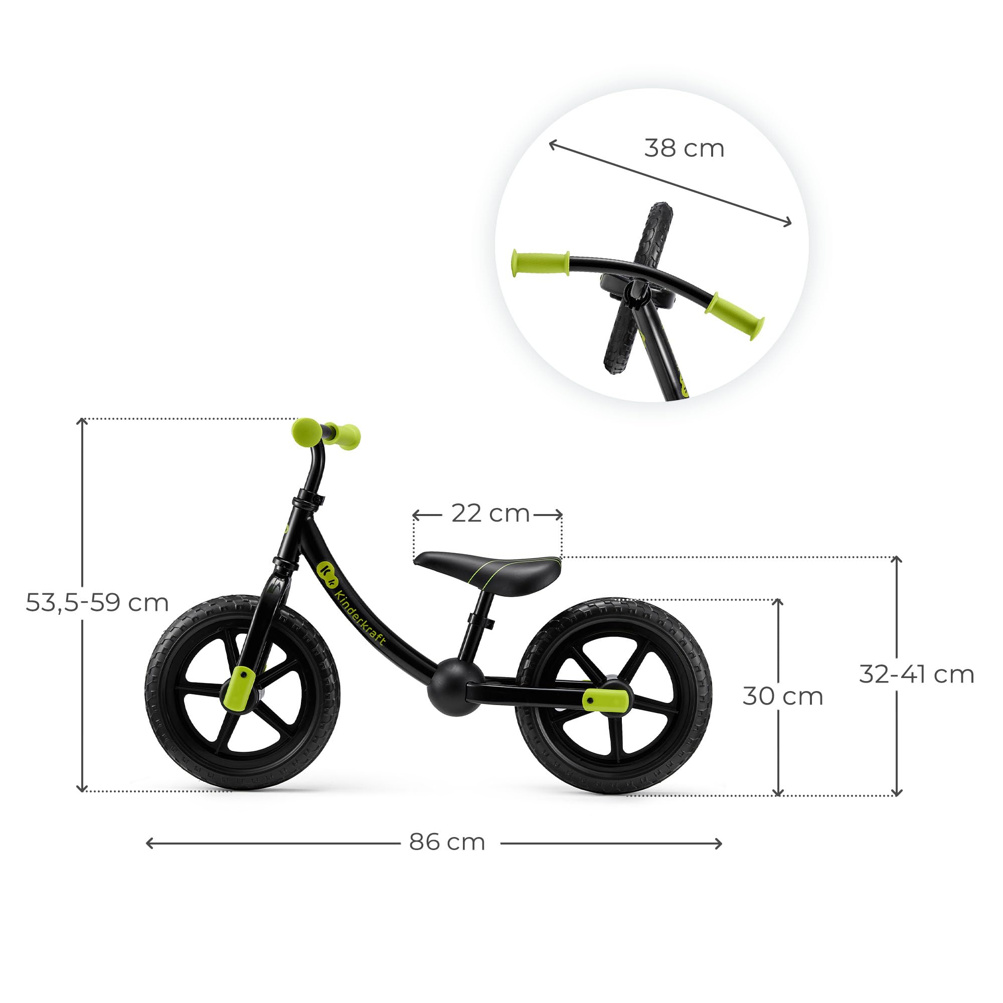 Kinderkraft 2WAY NEXT OFF ROAD Bicicletta fino a 35 kg, bicicletta per bambini, ruote da 12 pollici, sella e manubrio regolabili in altezza, facile da montare, impugnatura in gomma, nero