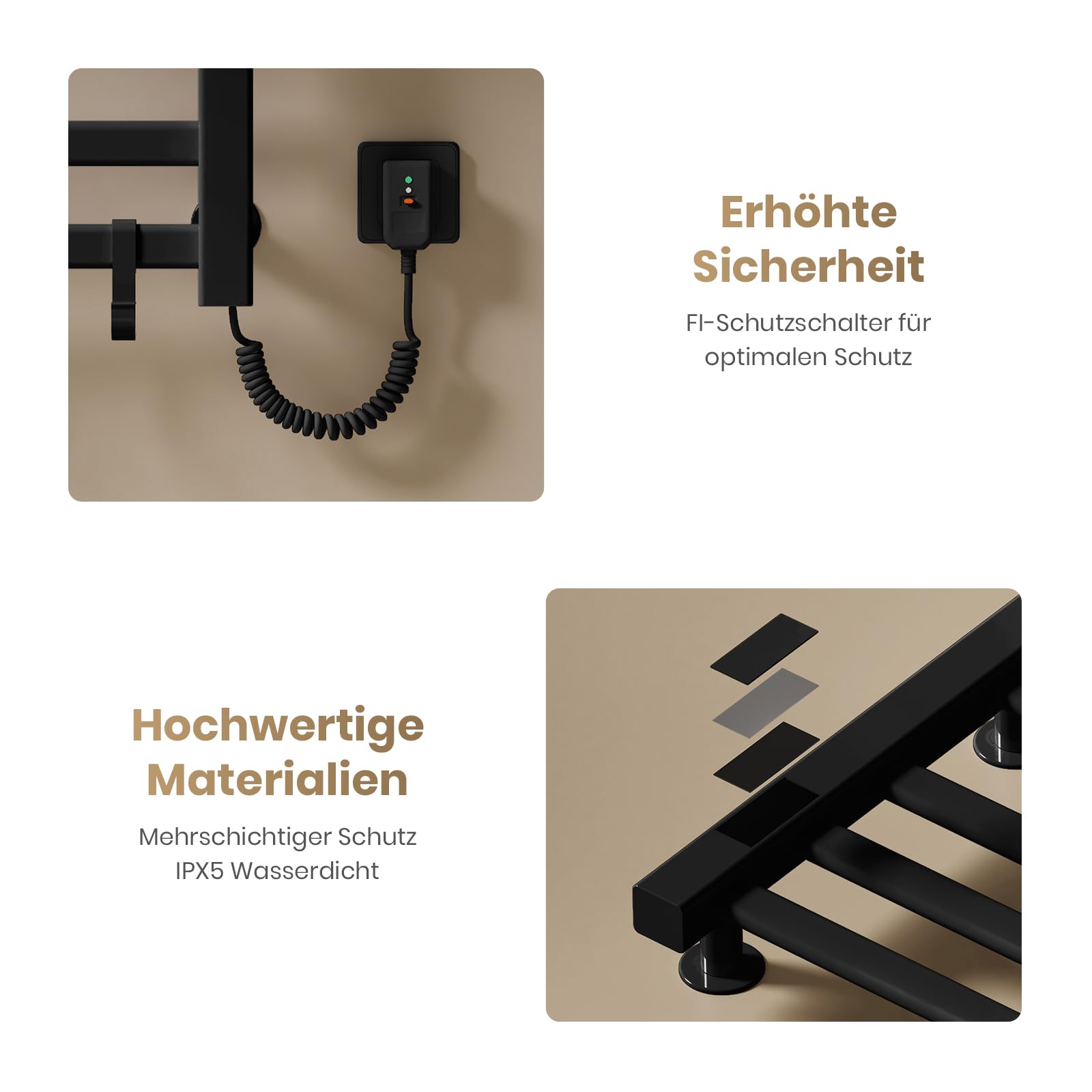 EMKE Elektrischer Badheizkörper 100x50 cm, 280W Handtuchwärmer mit WLAN-App-Steuerung, Kohlefaser Handtuchheizkörper mit klappbarer Ablage & 6 Haken, IPX5 spritzwassergeschützt, Schwarz