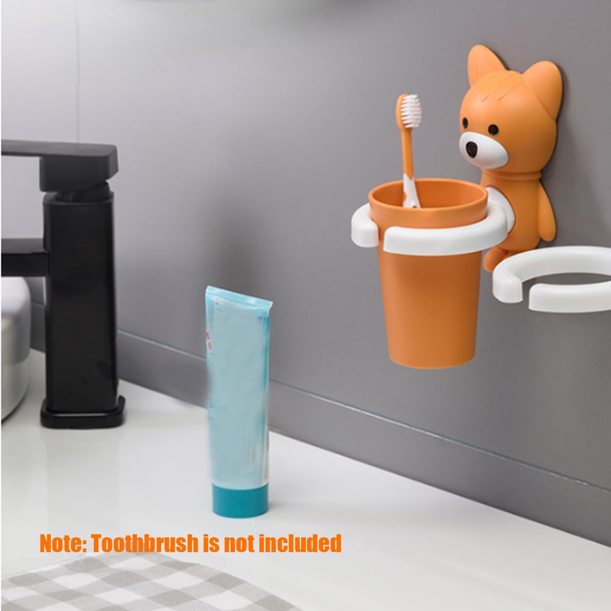 Kinder Zahnbürstenhalter Cartoon Fuchs Wand Hänge Zahnpasta Organizer mit Spülenbecher -Saugnapf für Badezimmer, Zahnbürstenhalter, Kinder Zahnbürstenhalter