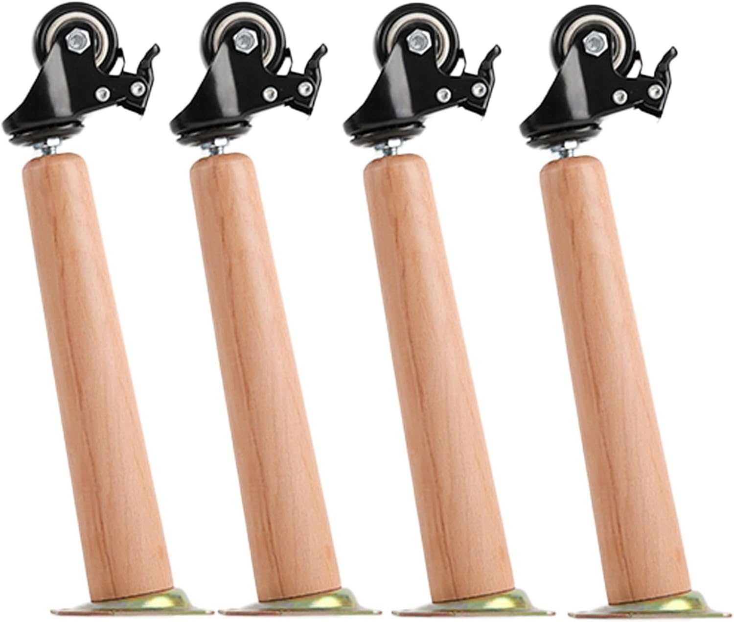Gambe di Ricambio per Mobili in Legno 4 Pezzi, Gambe per Mobili in Legno con Ruota Universale, Piedini per Divani Affusolati, Gambe per Panche, Gambe per Sedie Rialzate per, Vertical, 25+6.2 cm