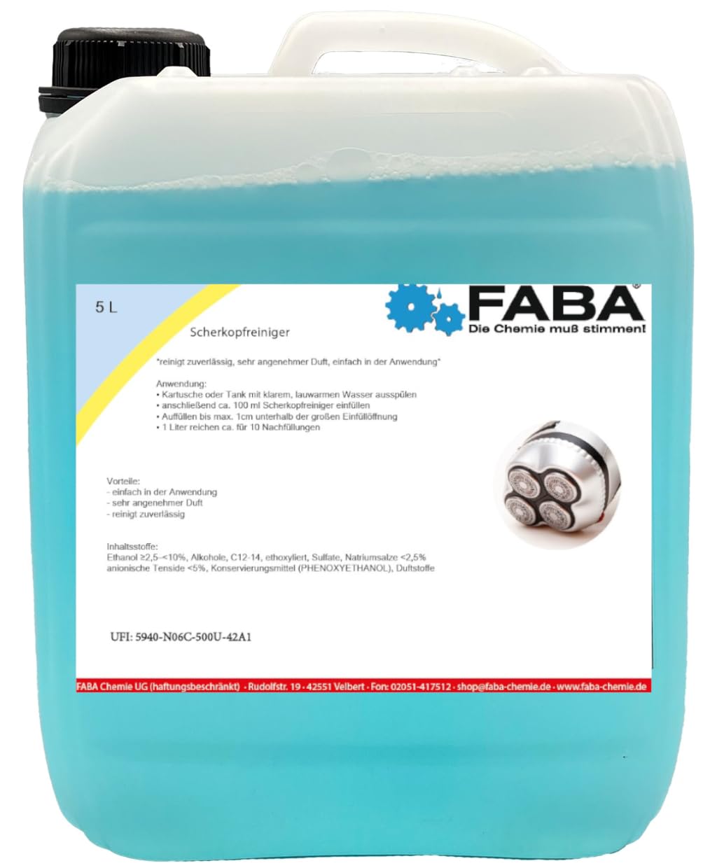 FABA Scherkopfreiniger für Philips und Braun geeignet 5 L clean and renew inkl. Auslaufhilfe