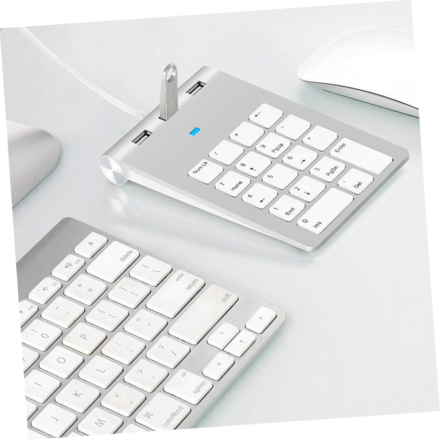 UKCOCO Mechanical USB Numeric Keypad Key Wired with USB Ports Hub Silver Zinc Alloy for Laptop Desktop Plug and Play Compatible with Windows
