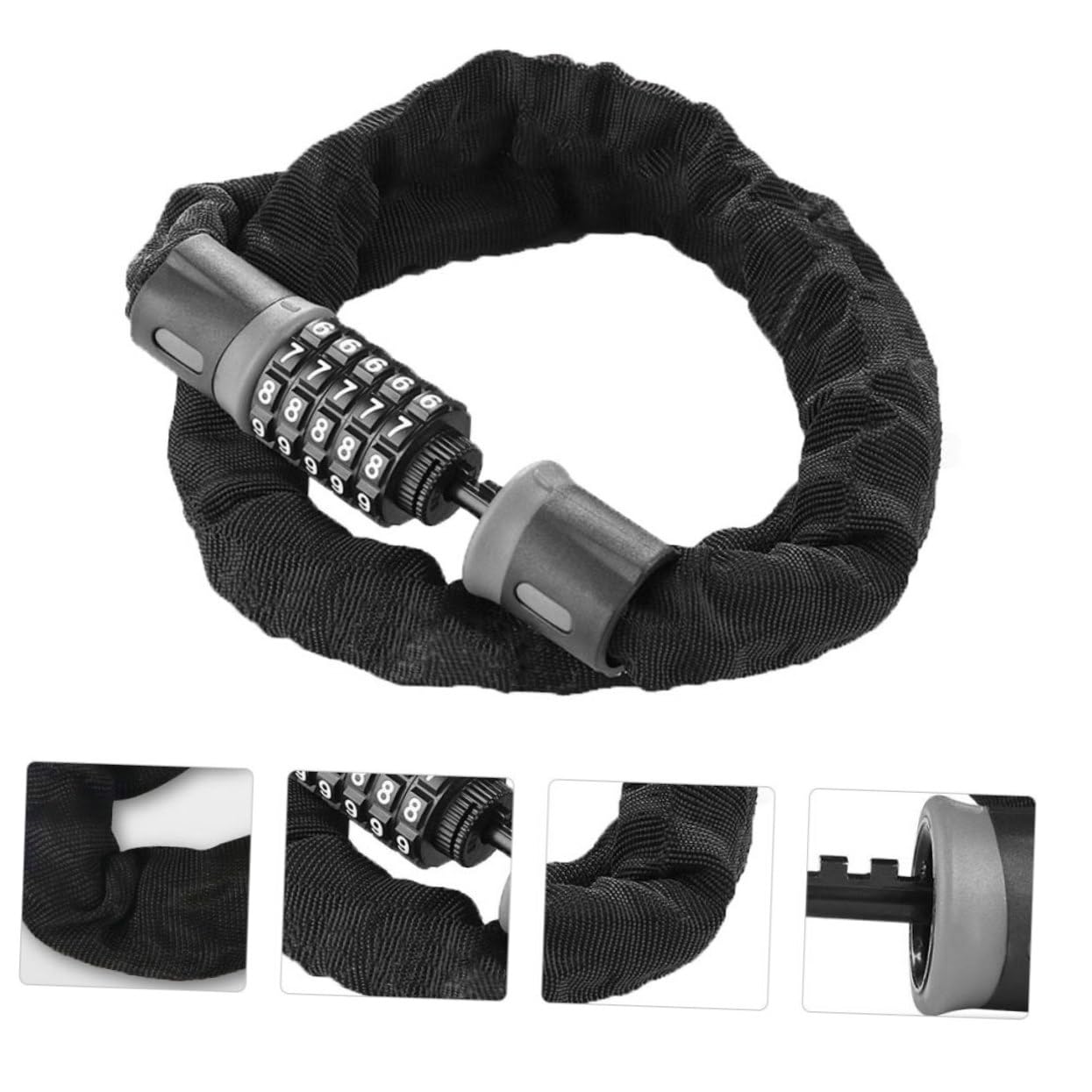 Catena Bloccacoda Acciaio Carbonio Con Combinazione Sicura Per Biciclette e Antiruggine Multiuso Per Caschi Borse Da Spiaggia e Bagagli