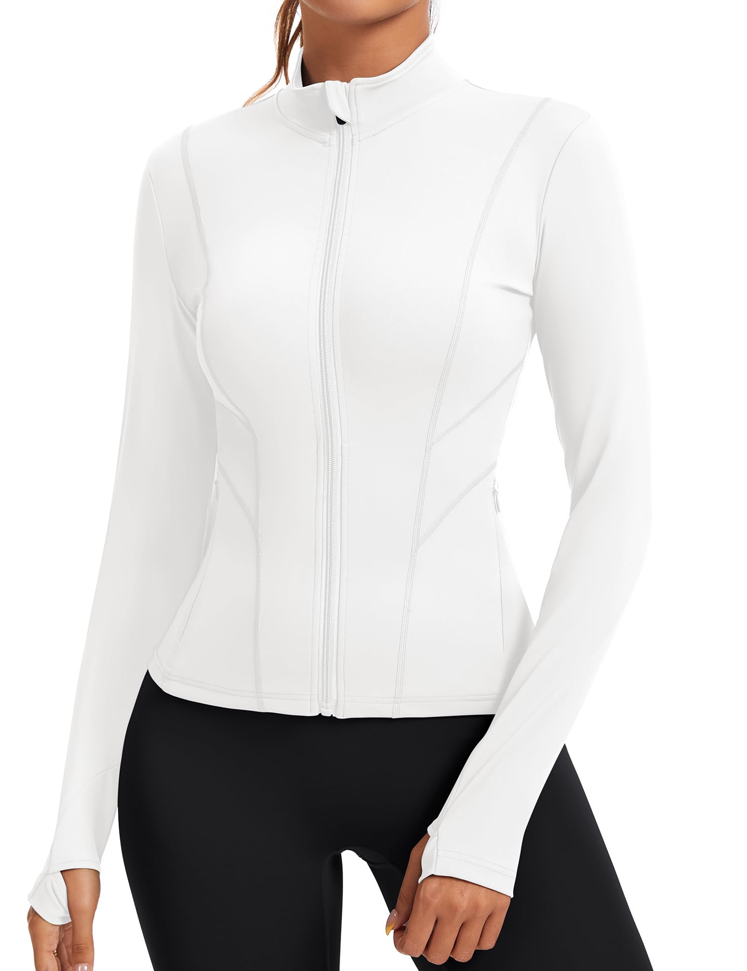 Rapbin Damen Laufjacke Sport Oberteil Sportjacke Langarm Gym Tops Atmungsaktive Leichte Trainingsjacke für Yoga Gym Fitness Mit Daumenloch und Seitlichem Reißverschluss