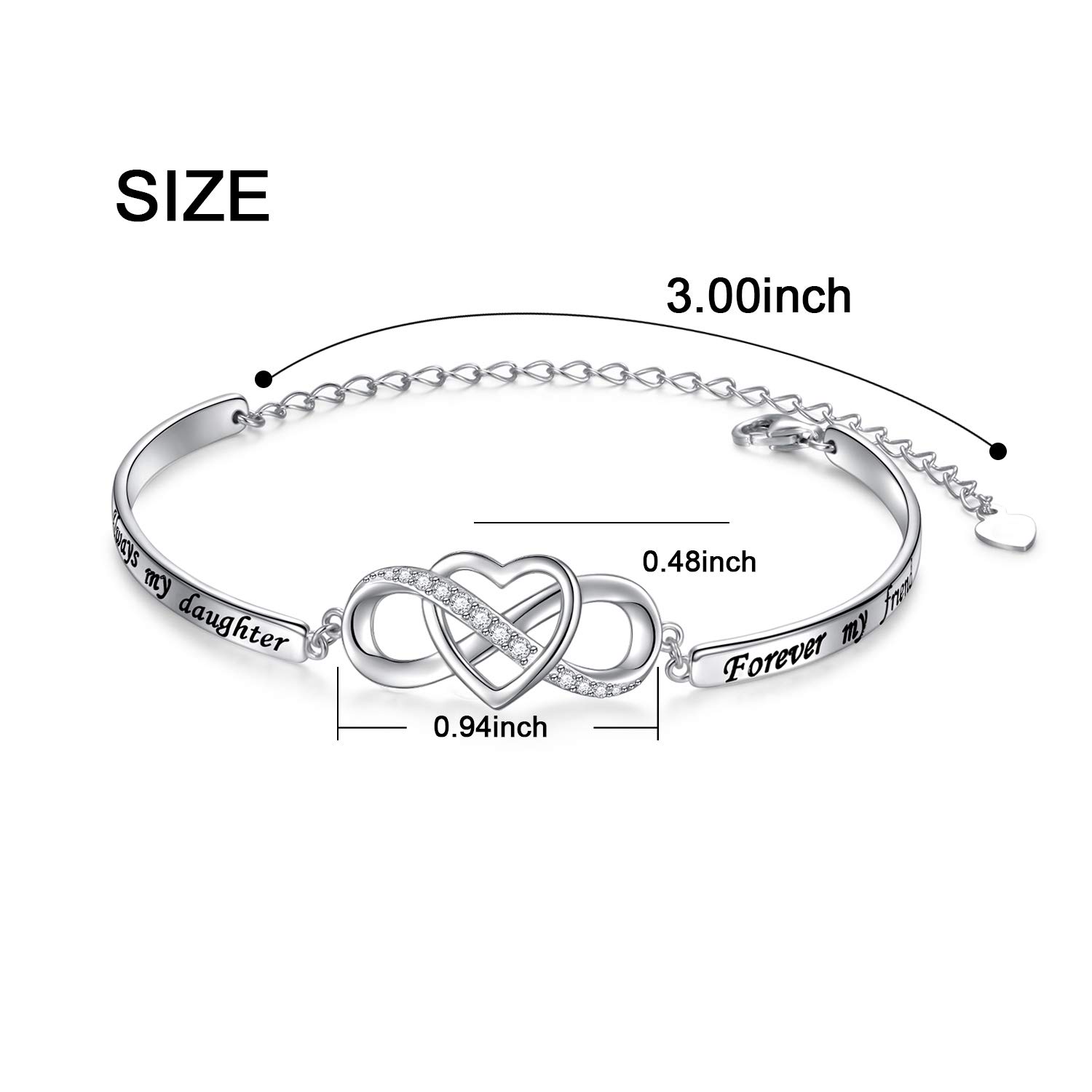 Flyow 925 Sterling Silber Unendliches Liebesherz Armband mit Inspirierender Botschaft für Mutter Tochter Schwester, Verstellbarer Armreif Armband Schmuck Geschenke