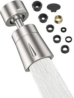 Hibbent Cabezal Rociador Grifo Cocina y Lavabo, 4 Modos, Rotación 360°, Ajuste 70°, Bola Giratoria de Latón Macizo, Rosca Hembra 22 mm con Adaptador 6 mm, Níquel Cepillado