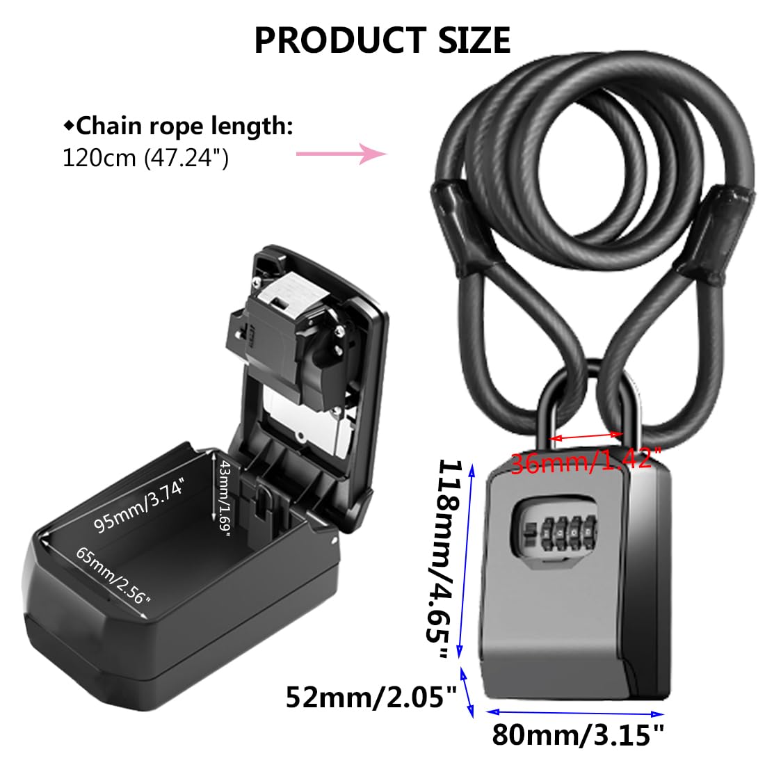 Cassaforte Porta Chiavi da Esterno con Codice 4 Cifre E Lucchetto Cassetta Sicurezza Chiavi Anti-intemperie in Sicurezza per Casa Fabbrica Lega di Zinco,Black