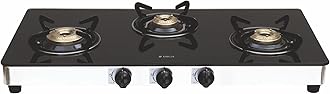3 Burner Auto Ignition Gas Stove | 773 CT VETRO AI S | Brass Burners | Toughened Glass Top | Stainless Steel Body | Euro Coated Pan Support | 7-Year Glass Warranty | Black & Silver