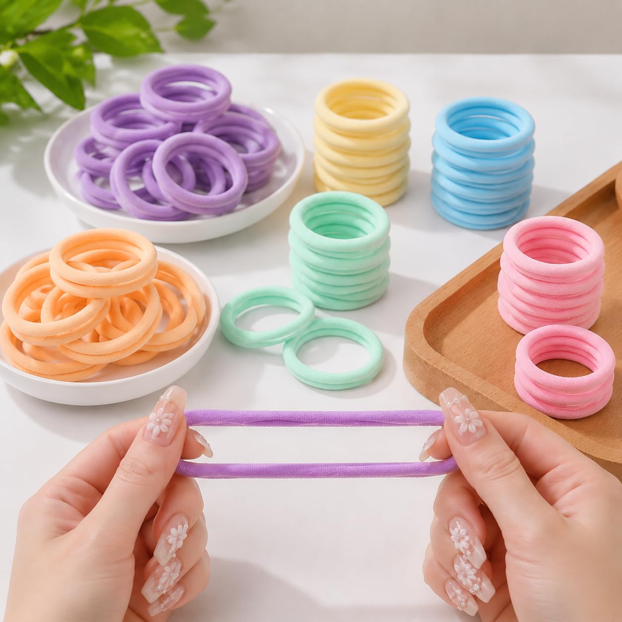 Polyester and Rubber Hair Ties, Seamless Elastic Bands for Ponytails, Office Hairstyles, Running and Yoga Workouts