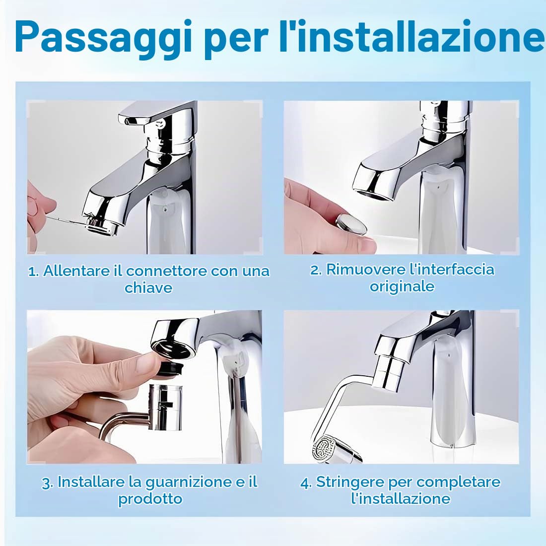 Rubinetto Rotante 1080 Gradi, Prolunga Rubinetto Allungabile con Rotazione, Snodo per Estensione Lavandino Cucina in Ottone, Areatore Rompigetto con Filtro Antispruzzo, Con chiave inglese