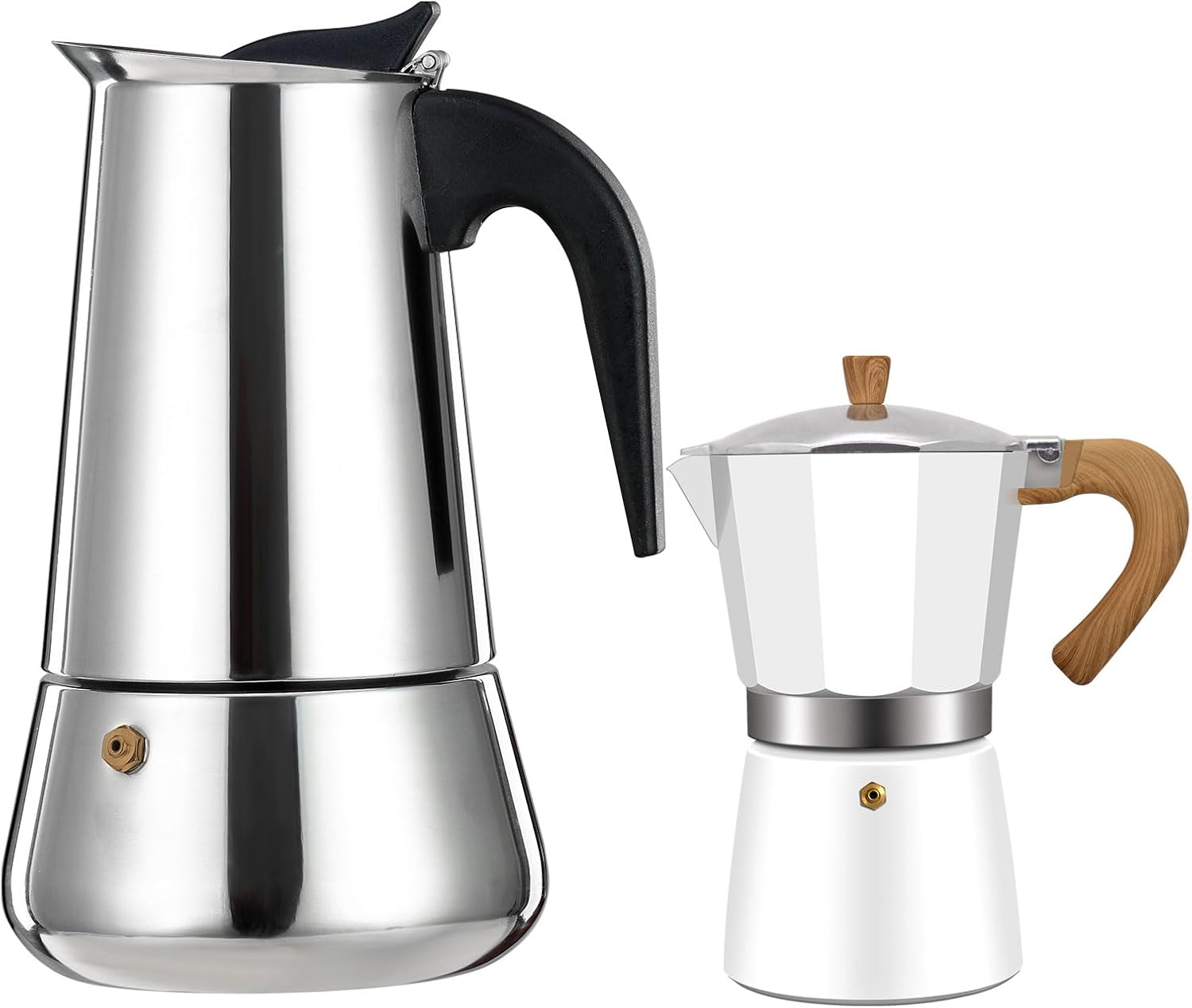 9 Cup Stainless Steel Moka Pot & 6 Cup White Aluminum Espresso Stovetop Coffee maker Percolator Italian Coffee Maker