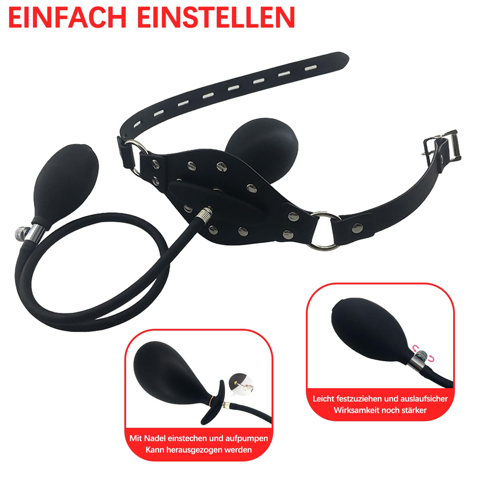 Bavaglio gonfiabile in silicone, gag BDSM sex toy per coppie, mouth gag ball regolabile per fetish uomini donne sesso estremo