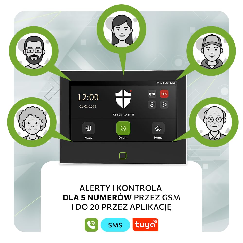 Zestaw alarmowy bezprzewodowy WiFi + GSM 4G z syreną zewnętrzną | System alarmowy do domu, 5000 mAh bateria, 1x czujnik ruchu, 1x czujnik okna/drzwi | Sterowanie telefonem, model HXA700