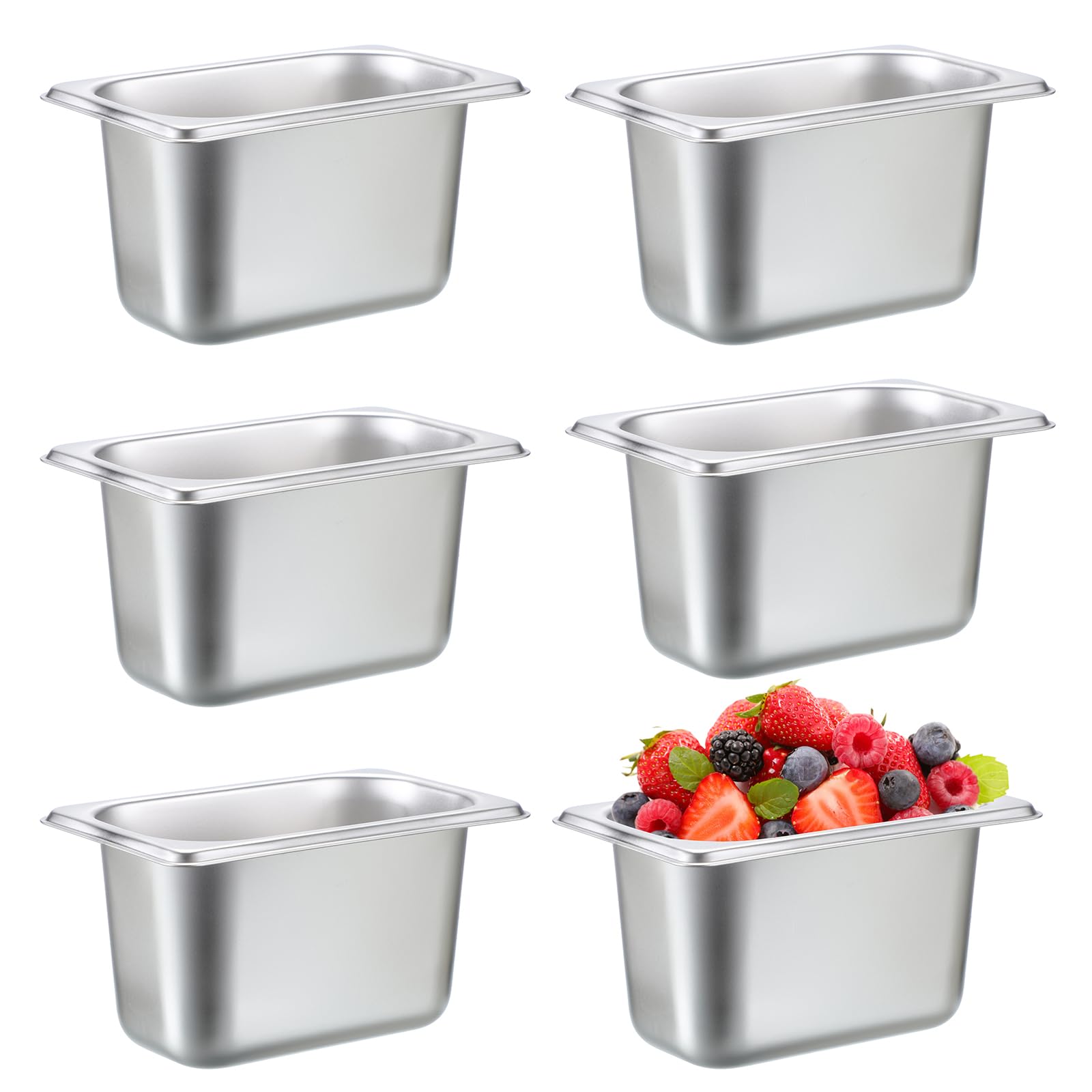 SUMNACON Lot de 6 récipients gastronomiques 1/9 en acier inoxydable de qualité alimentaire, empilables, de -60 °C à 400 °C, passent au lave-vaisselle, bols à paner pour escalopes, viande, poisson