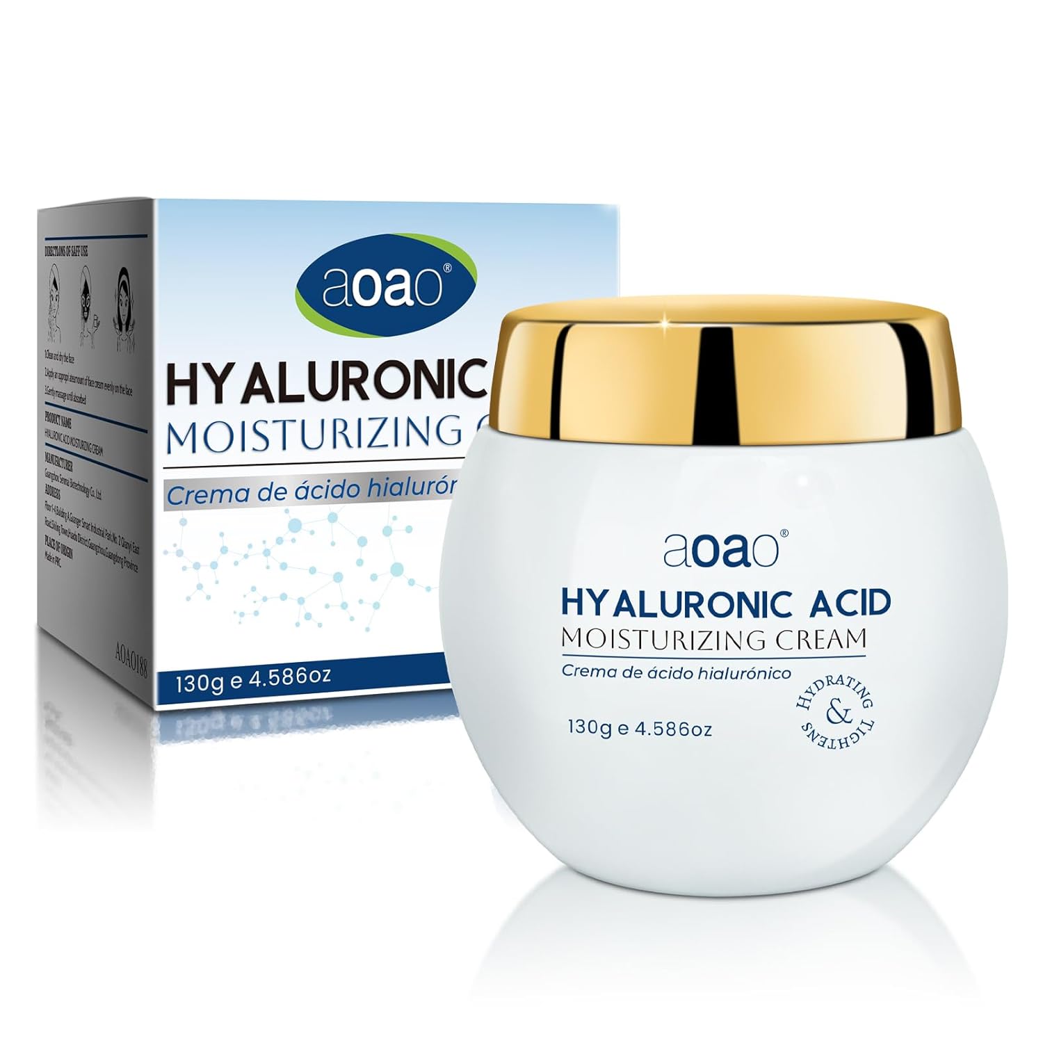 AOAO Hyaluronic Acid Face Cream, Ceramides Moisturizer with Vitamin E & Purslane Extract, Deep Moisturizing & Reduce Wrinkles & Improve Elasticity, Repairs Skin Barrier, Fast-Absorbing 130g/4.6oz
