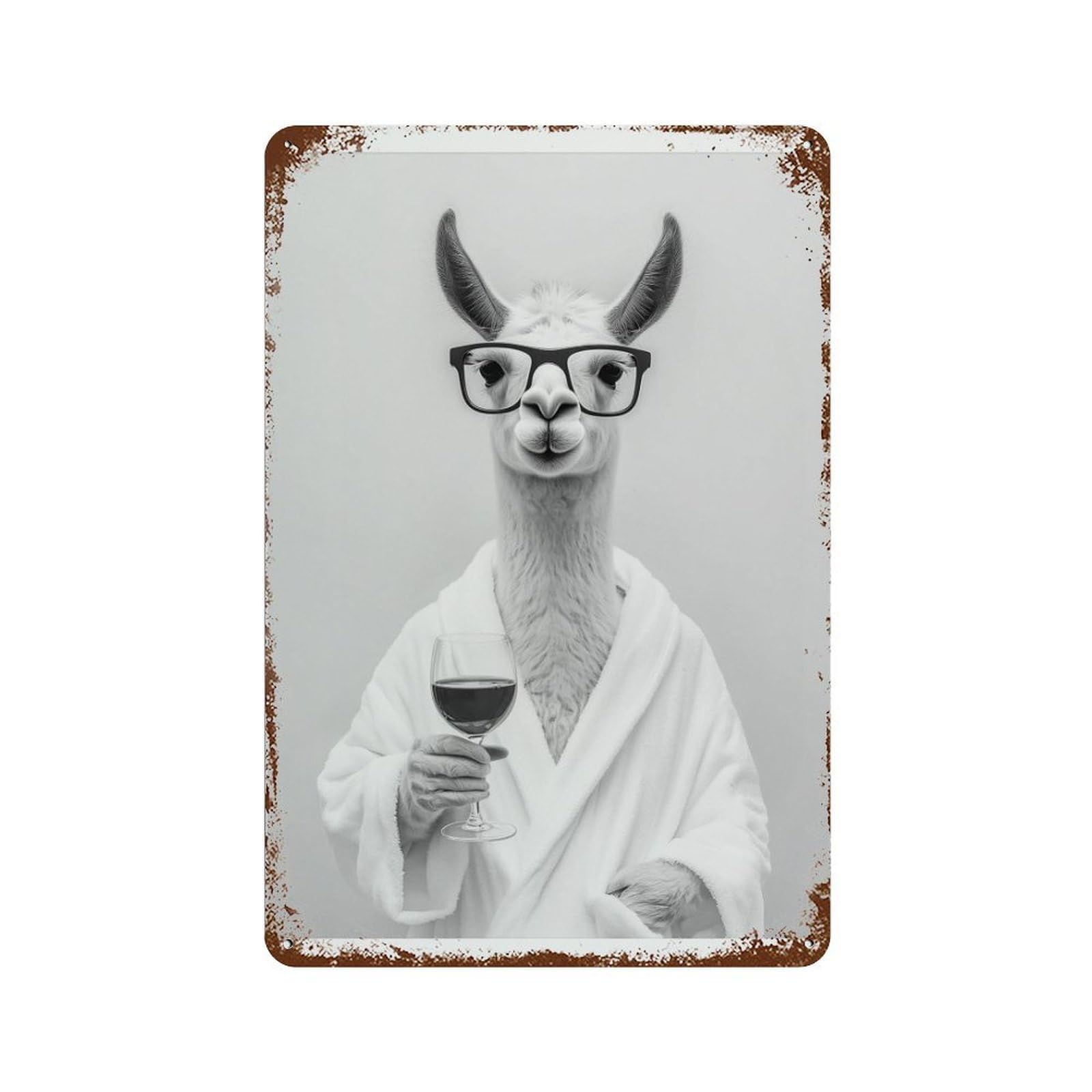 xiaoxiaoshen Funny Llama in Bathrobe Drinking Wine Wall Decor Art Metal Tin Poster Modern Home Decor Art Home Bar Shop Decorations Vintage Sign 30x20cm