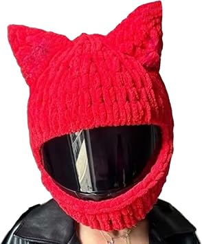 Cute Cycling Full Face Cat Ears Helmet Cover, Funny Dustproof Cartoon Decoration Motorcycle Helmet Protective Covers for Men Women Christmas Halloween, Brightens Dull Commutes