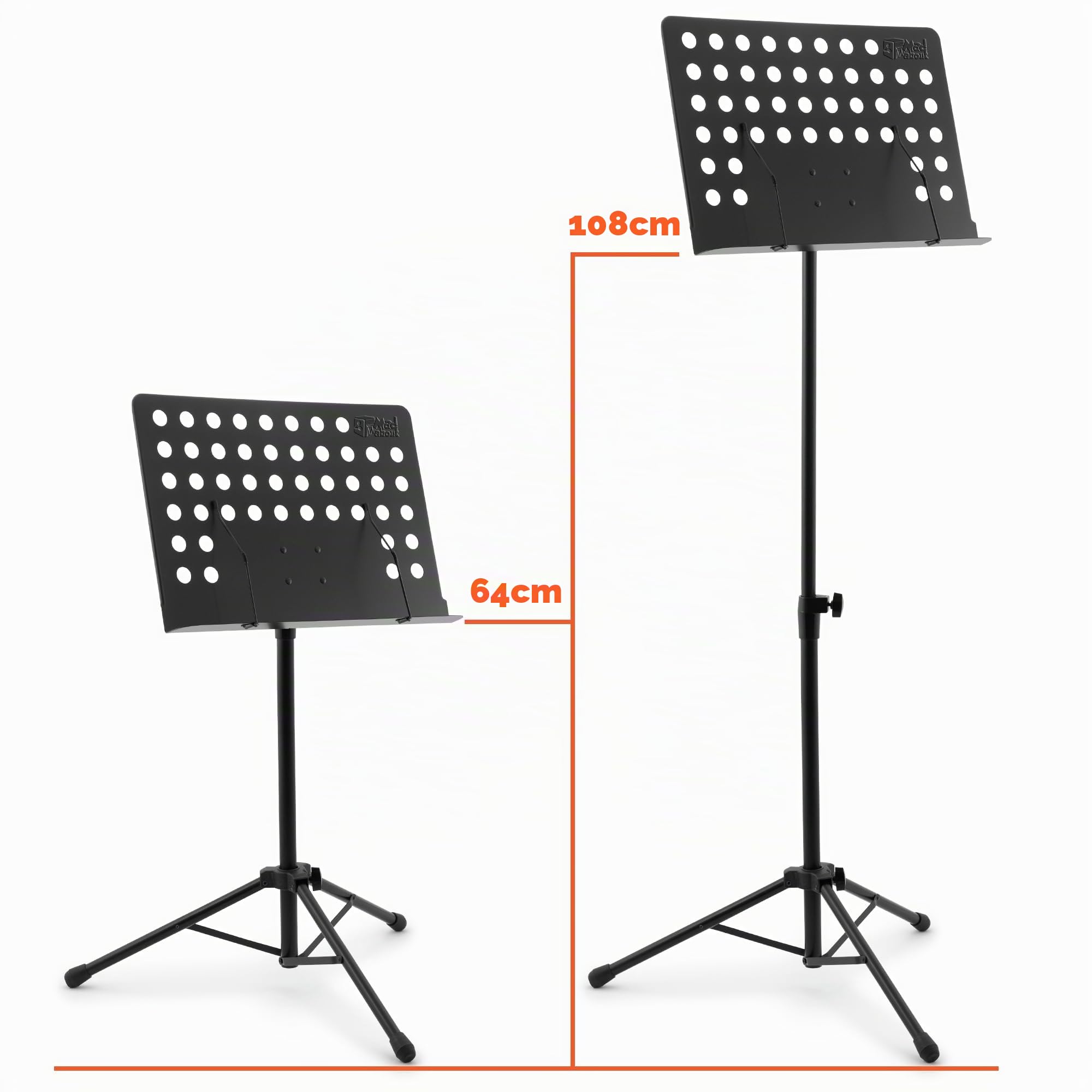 TIGER MUS27-BK Orchestet-Notenpult mit Seitenhalter, Höhe und Winkel verstellbar | MUS27-BK Notenständer höhen- & winkelverstellbar mit Seitenhaltern, stabil und ideal für Orchester & Schule
