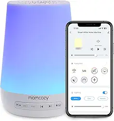 Máquina de som para bebês, máquina de ruído branco Momcozy para bebês dormindo com luz noturna, treinador de sono infantil com 34 sons calmantes, temporizador, controle remoto por