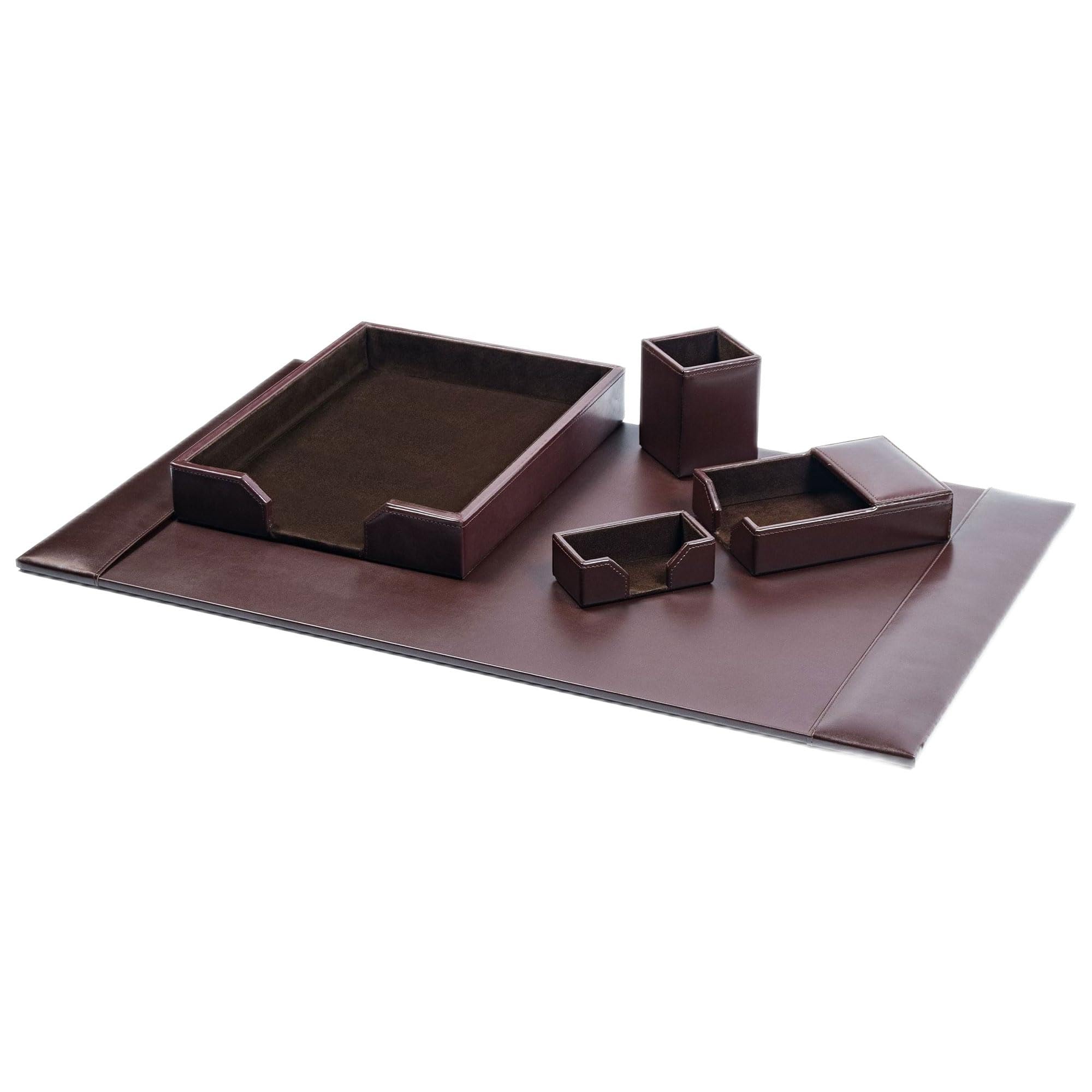 DACASSO Schreibtisch-Set aus Lederfaserstoff, luxuriöse Schreibtischunterlage und Schreibtisch-Organisations-Essentials – Büroorganisation & Chefschreibtischdekoration – (Dunkelbraun, 5-teilig)