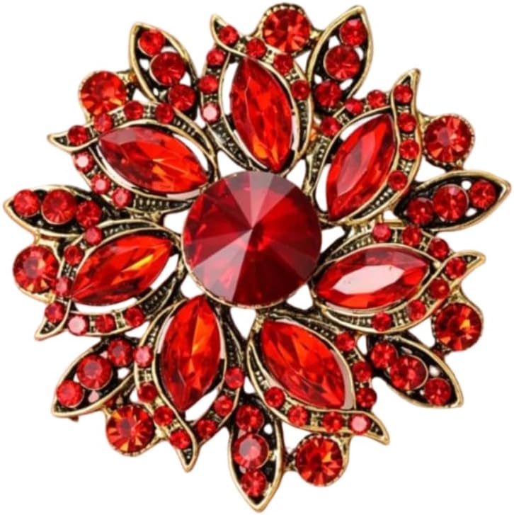 Vintage Flower Rhinestone Brooch Colorful Ornate Multi‑Cut Crystal Pin Decorative Alloy Brooch for Women Clothing Shawl Accessory image 2