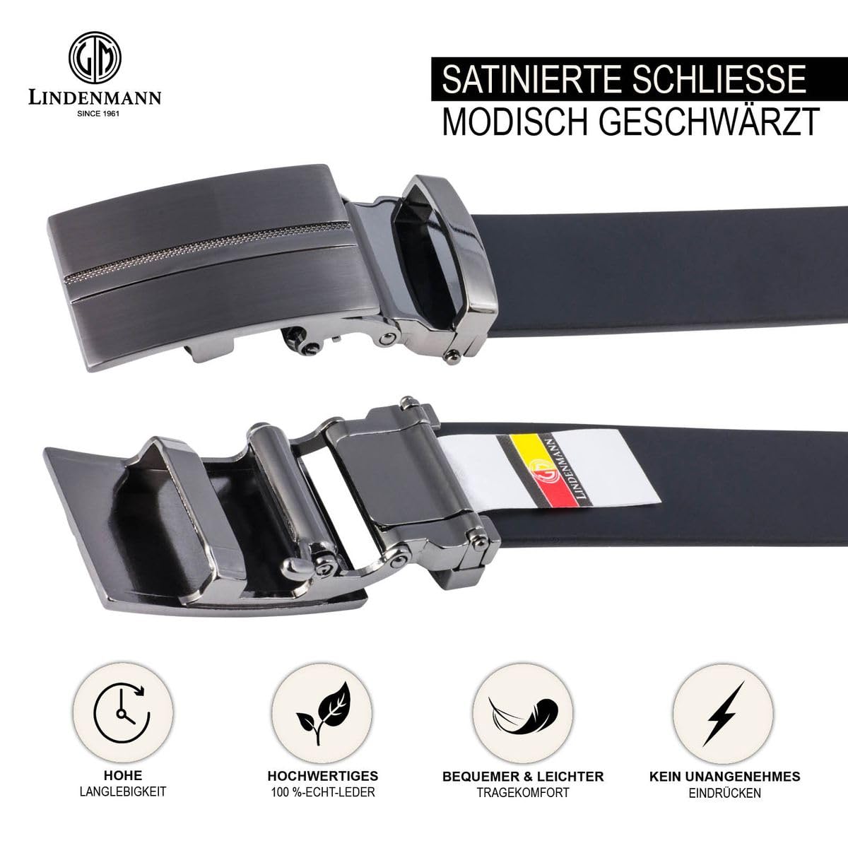 LINDENMANN Leder-Gürtel HerrenAutomatik 32 mm Rindleder schwarz