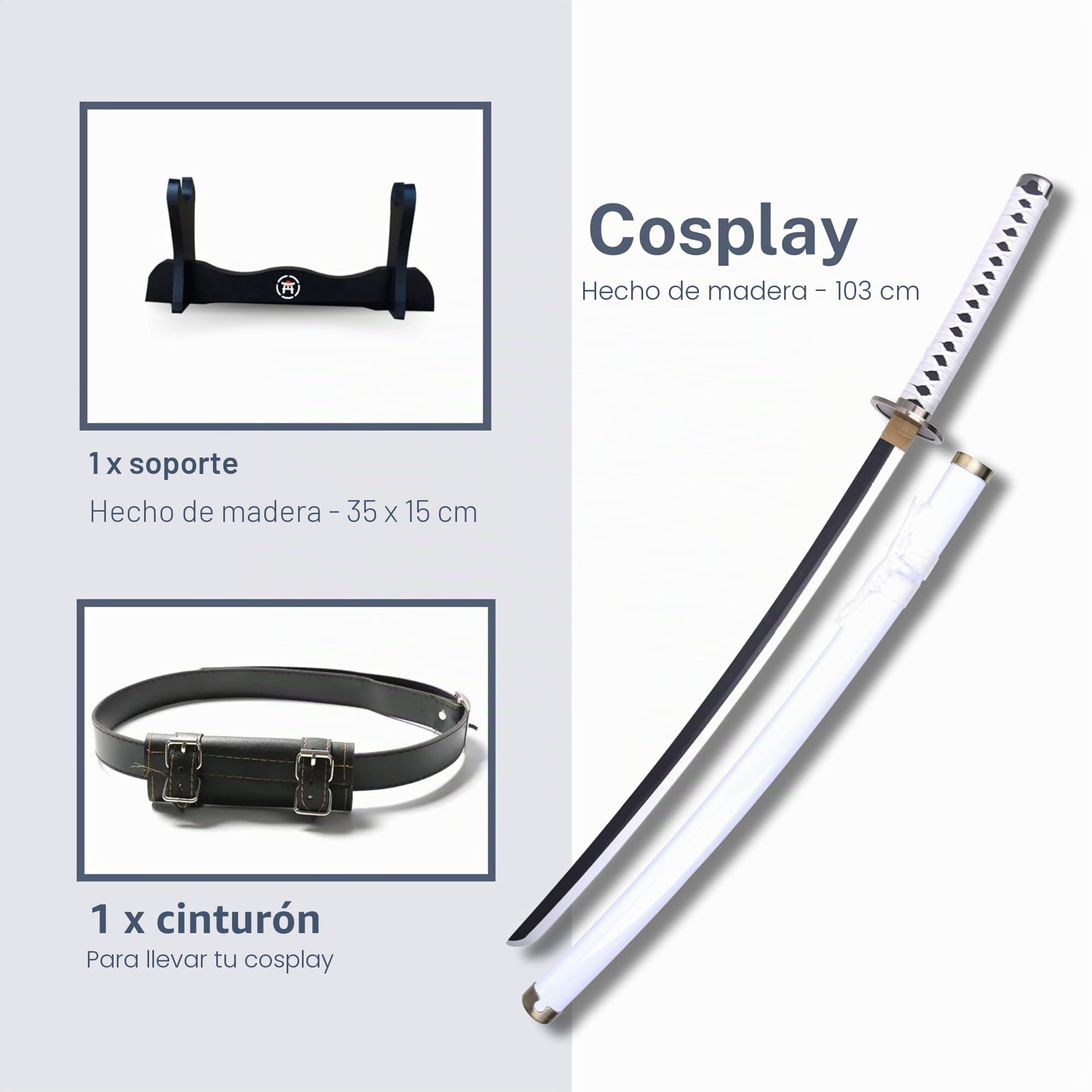 Accesorio de Cosplay de Madera con Soporte y Cinturón – Prop Decorativo Estilo Anime para Disfraces Adultos y Niños 103 cm