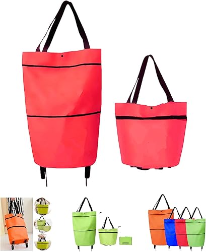 Miniatura 9 de Carrito de compras plegable 2 en 1 2023, bolsa de compras plegable portátil con ruedas, bolsa de compras ligera e impermeable, bolsa de mano con