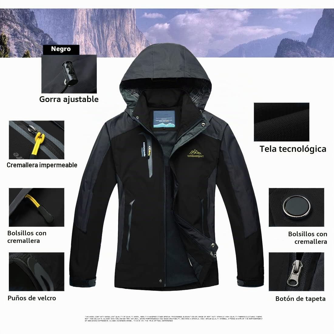 Chaqueta Impermeable al Aire Libre para Hombres Ligero Softshell Rain Coat Escalada Senderismo Ropa Montaña Multi-Bolsillos Rompevientos
