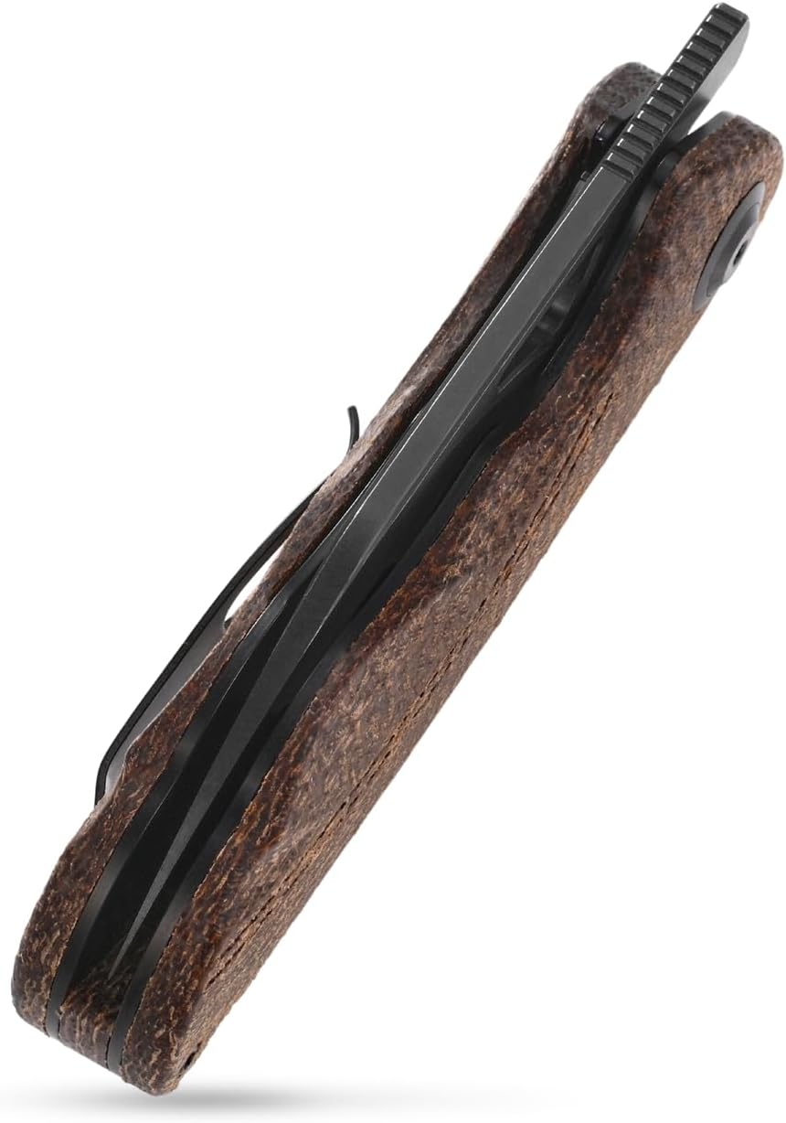 Sitivien ST156 Pocket Folding Knife, Sandvik 14C28N Steel Blade with Micarta Handle,Chinese Zodiac Series EDC Tool Knifes for Camping Hiking Survival Fishing(Brown)