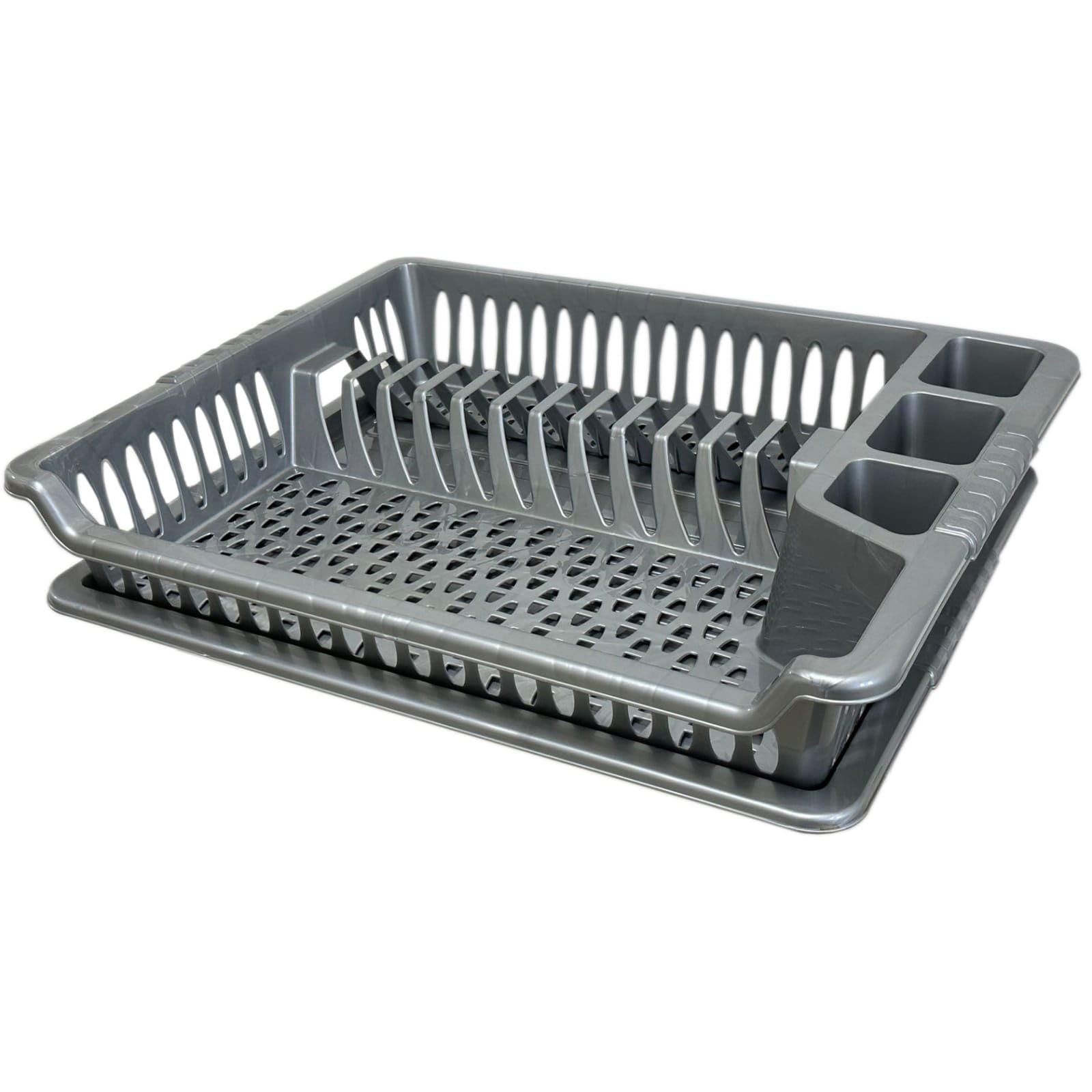 Usave Silver Dish Drainer Rack Cutlery Cup Plate Drain Holder Drip Tray (Silver)