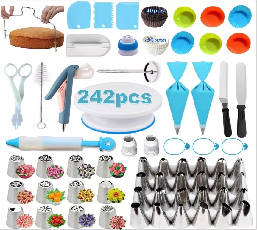 Kit Confeitaria Profissional 242 Peças, Bicos de Confeitar, Espát...