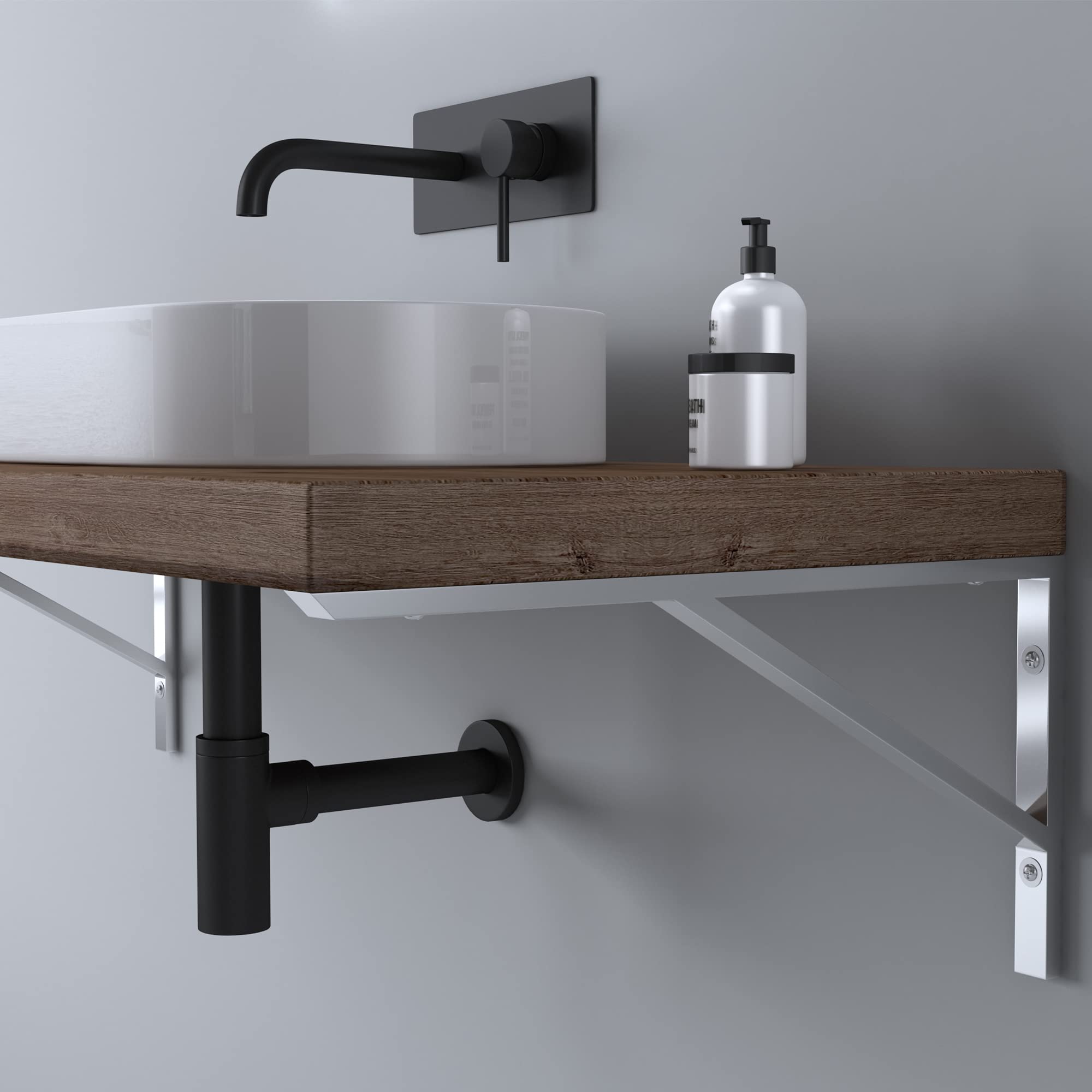Mai & Mai Soporte de Estante WH02 – Soporte de Pared para Encimera, Acero Inoxidable Antióxido, Resistente y Duradero, Plateado, Longitud: 450 mm, Cant.3 piezas | Juego de 3 consolas para lavabo, soporte angular para estantería de pared WH02