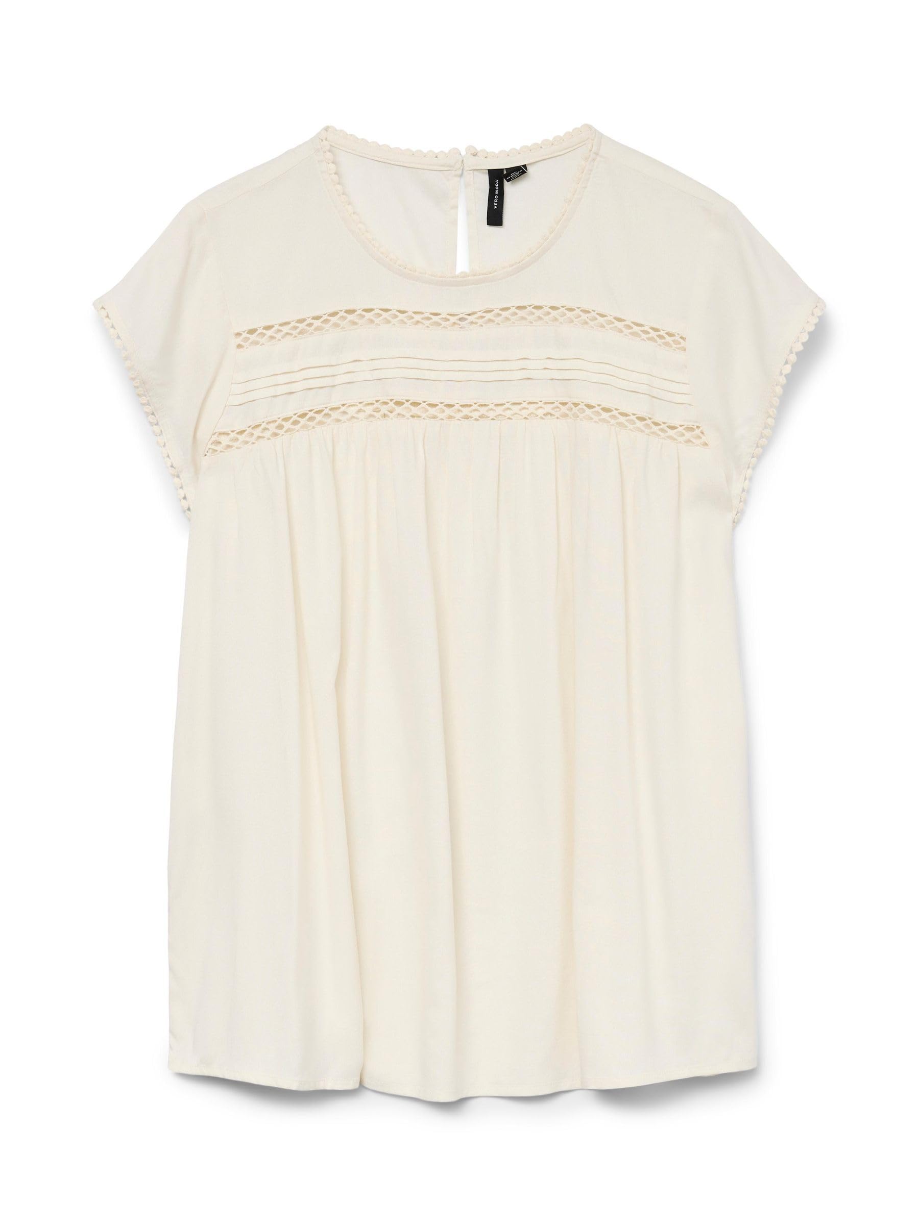 VERO MODA Women's Vmdebbie Pleat S/L Ga Noos Top, Snow White, M