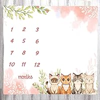 Vista 1 de BTXTLY18 - Manta mensual de hitos para niñas, manta de crecimiento de bebés con dibujos animados de animales de dibujos animados rosa primavera