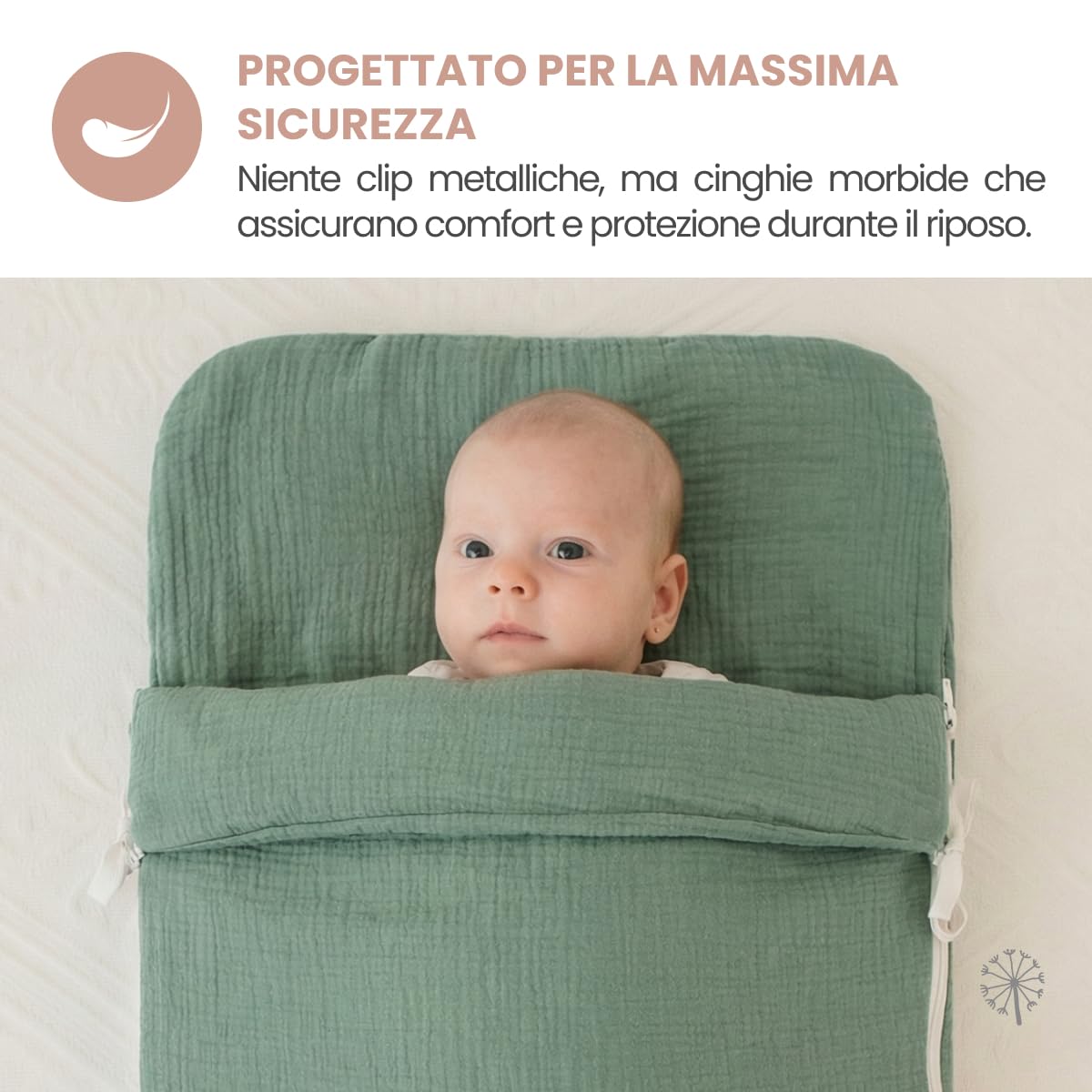 MIMUSELINA Sacco Nanna Neonato Invernale ed Estivo 4 Stagioni | Sacco Neonato Convertibile con Imbottitura Removibile | 100% Cotone | Ideale per Culla, Navicella e Ovetto | Fatto in Spagna | Mint