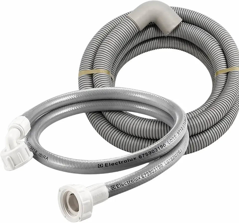 Kit Mangueira Máquina de Lavar Completo – Entrada + Saída de Água para Lavadora – Compatível Brastemp Electrolux Consul – Instalação Completa Universal (2 Metros Entrada + Saida Curvo)