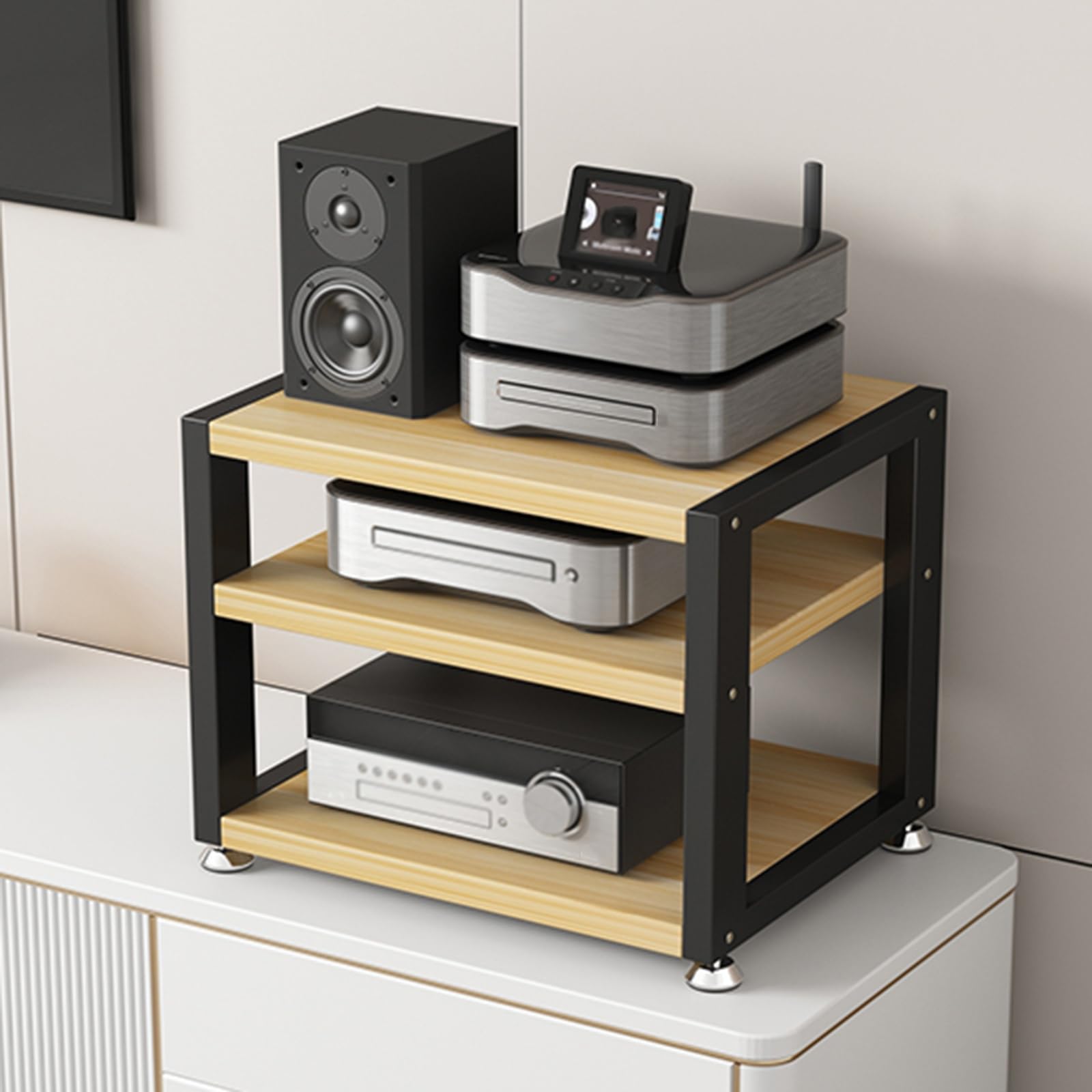 Mini stojak audio na biurko, stojak na nośniki AV odtwarzacz CD konsola do gier stojak na komponenty stereo szafka małe miejsce do przechowywania sprzętu audio