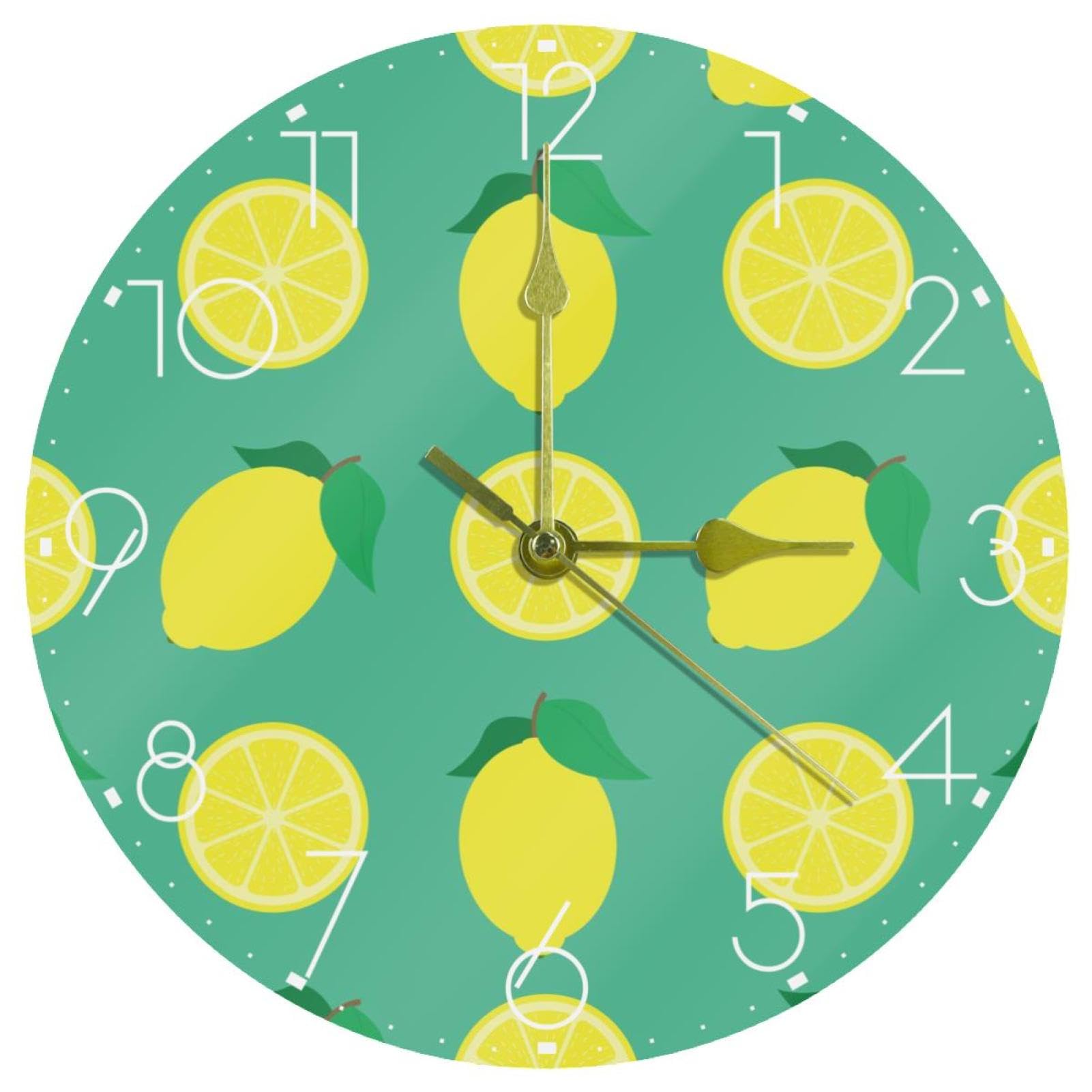 Horloge décorative de cuisine au motif citrons pour un salon lumineux