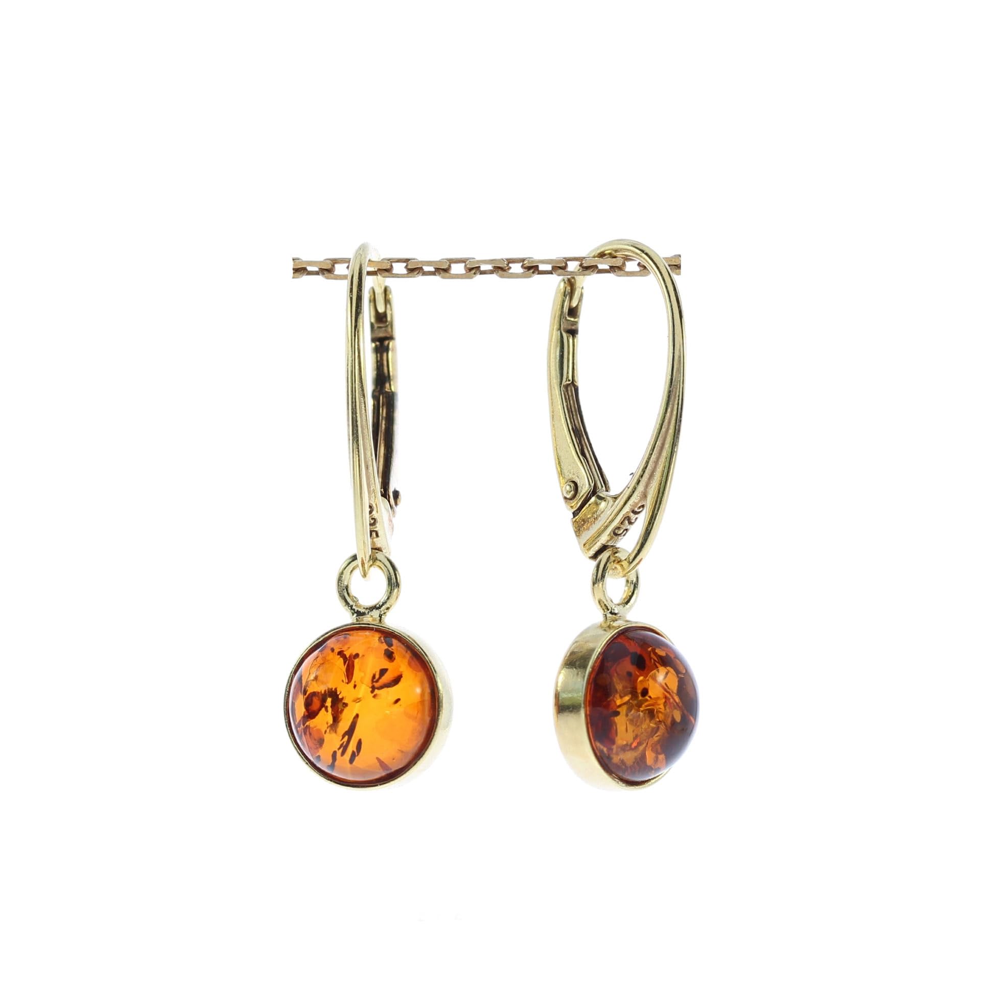 Pendientes de ámbar de Artisana, modernos pendientes colgantes de ámbar y plata de ley 925/000 chapada en oro, Gesamtlänge je 2,8 cm , Breite 1 cm, Plata de ley 925/000 chapada en oro Ámbar báltico