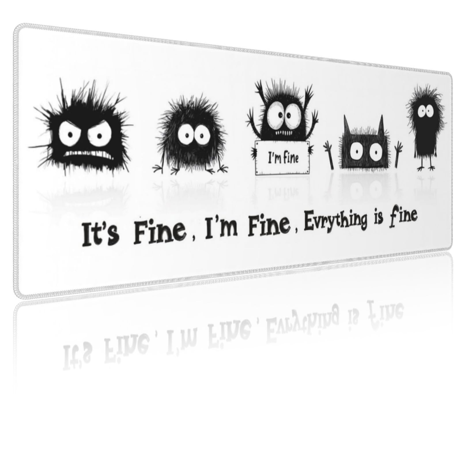 Funny Mousepad for Work-Black and White XXL Gaming Mouse Pad Non-Slip Rubber Base Large Desk Mat Desk Pad Home and Office