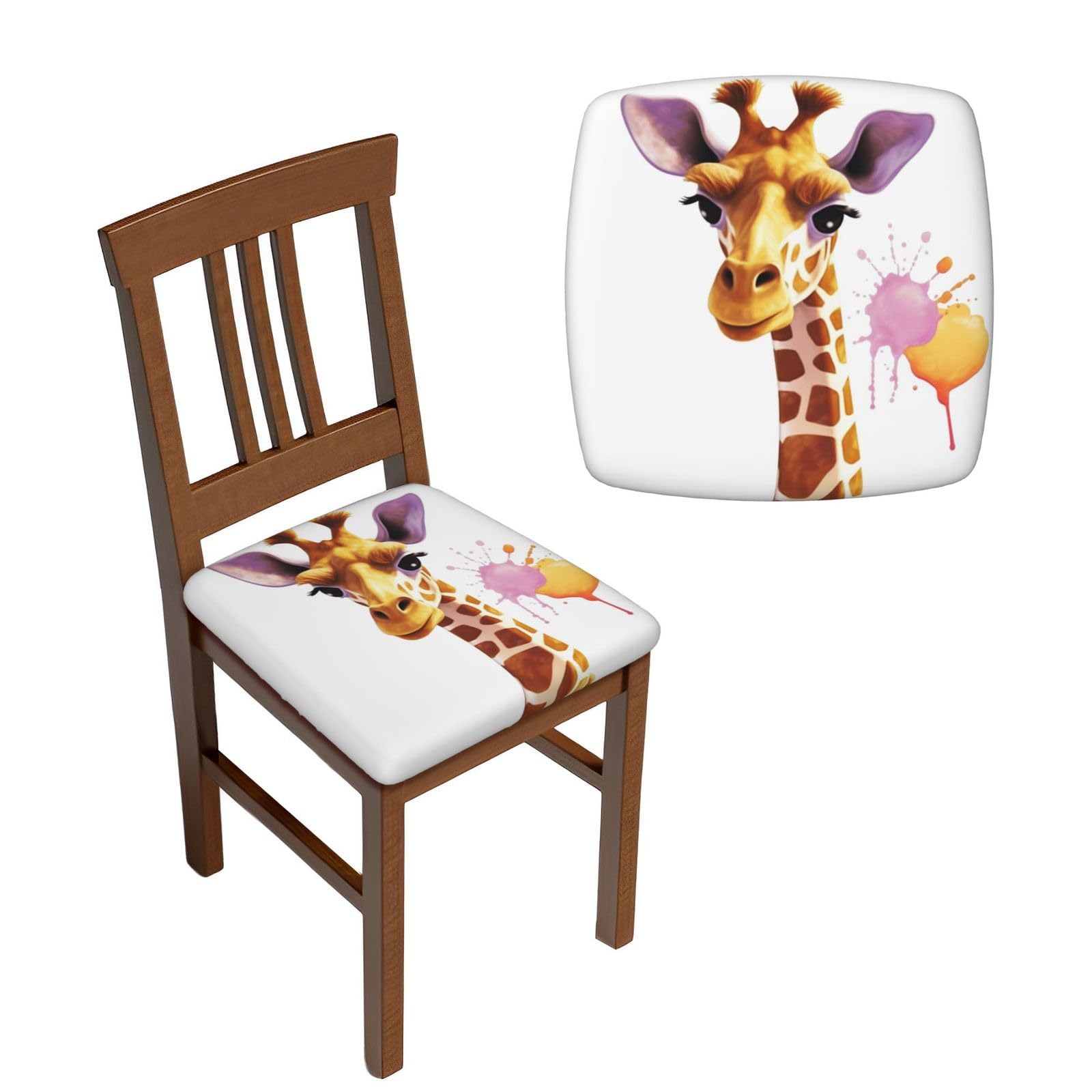 FodPand 2PCS Dining Chair Covers for Dining Room Giraffe Chair Seat Cover Stretch Parsons Chair Slipcover Removable Washable Seat Cushion Slipcovers Cover for Kitchen Office
