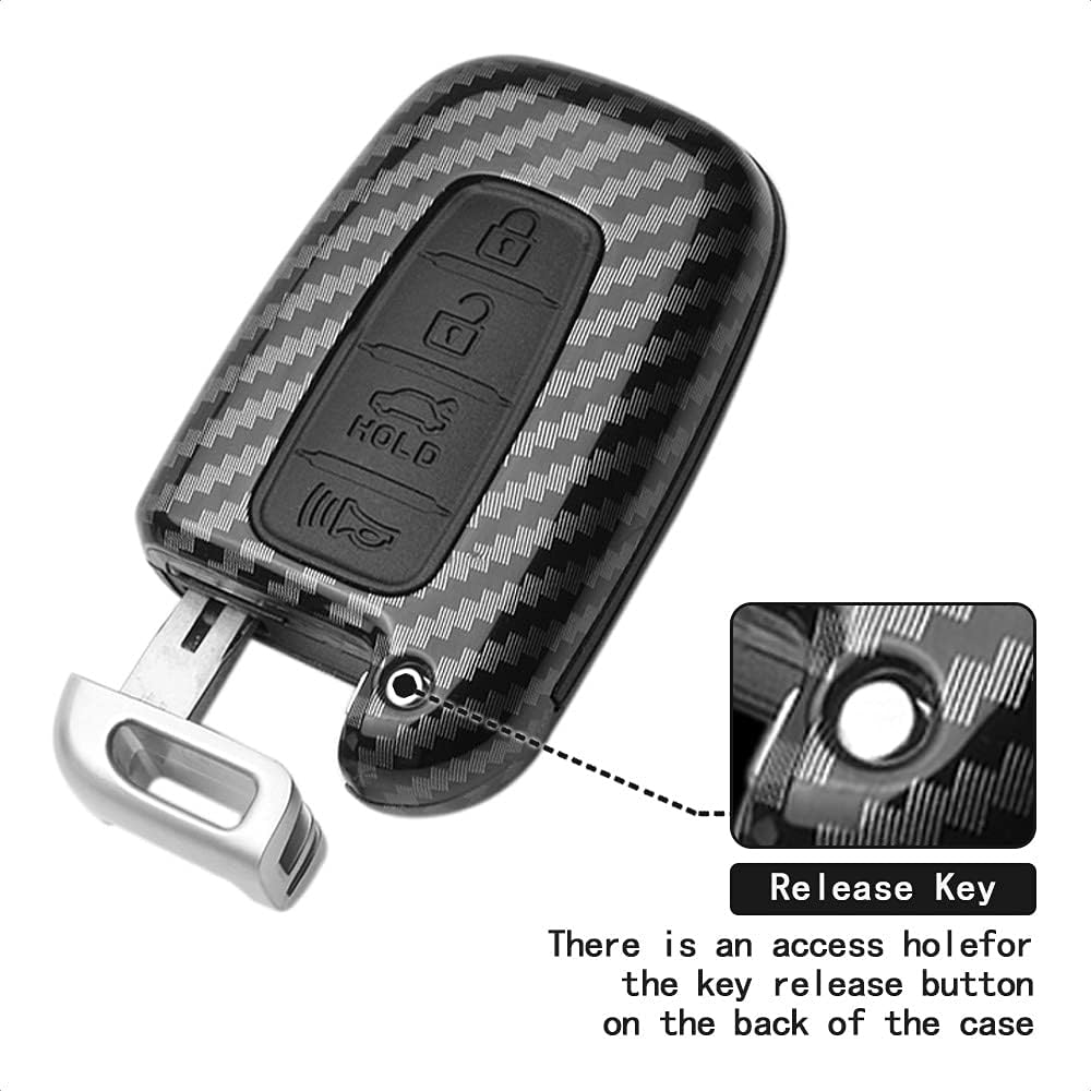 Key Fob Case Black Cover Compatible with Hyundai Azera Elantra GT EQUUS Genesis Coupe Santa FE Sonata Tucson Veloster for KIA Borrego Forte Sorento Soul SPORTAGE 4 Button Keyless Entry Remote