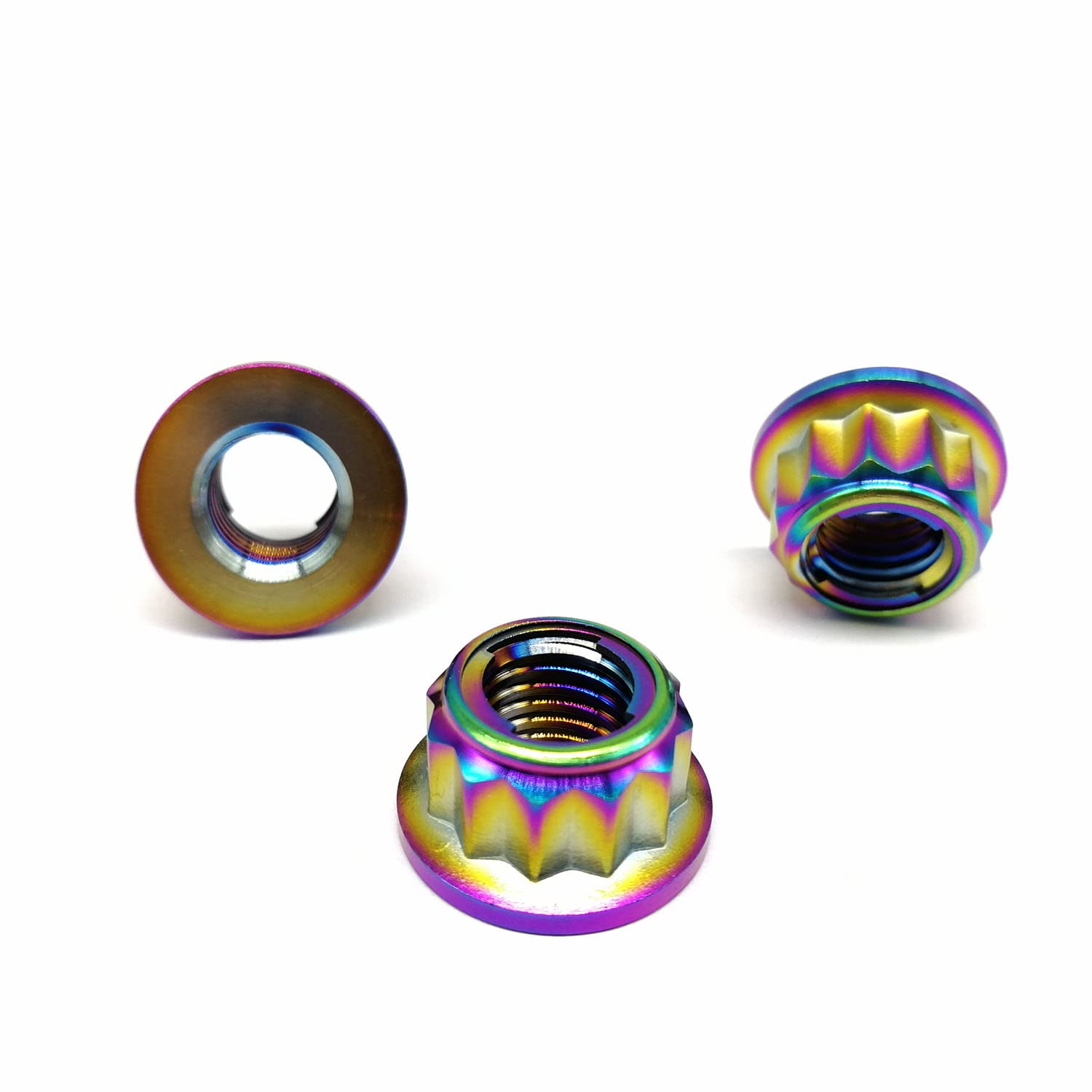 RISON-Titanium Tuerca de Titanio M6 M8 M10, Tuerca de Brida Bihexagonal 12PT, Tuerca de Bloqueo con Reborde Contratuerca de de Piñón de Motocicleta, Tuerca de Seguridad Autoblocante, 5 Unidades