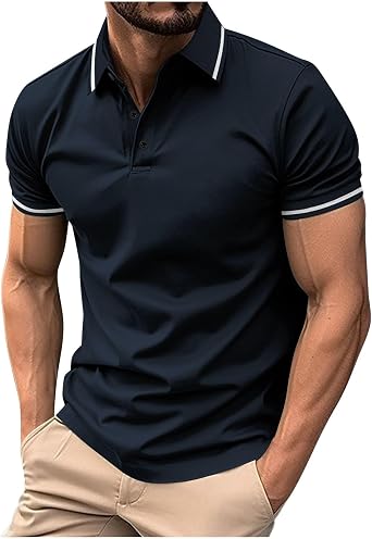 Mens Polo Shirts Short Sleeve Solid Short Sleeve Button Up Shirt Loose Fit Golf Top Trendy Outfits Clothing 2024