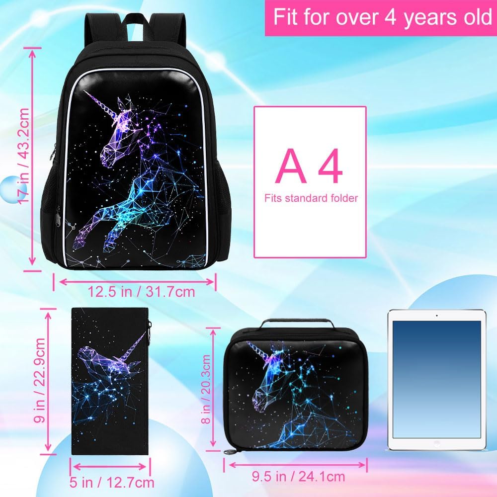 KLFVB 3PCS Unicorn Mermaid Backpack for Girls, 16" Sequin Kids Bookbag and Lunch Box, Preschool Backpacks for Elementary - Image 5