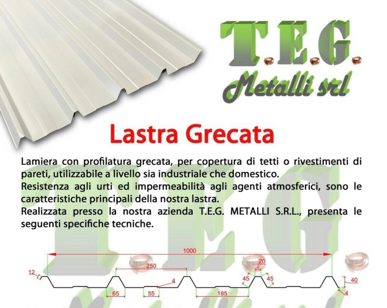 Lastra Grecata Lamiera Preverniciata 0,6 mm Copertura Tetto Vari Colori 1m 2m 3m (Zincato, 3 Metri)