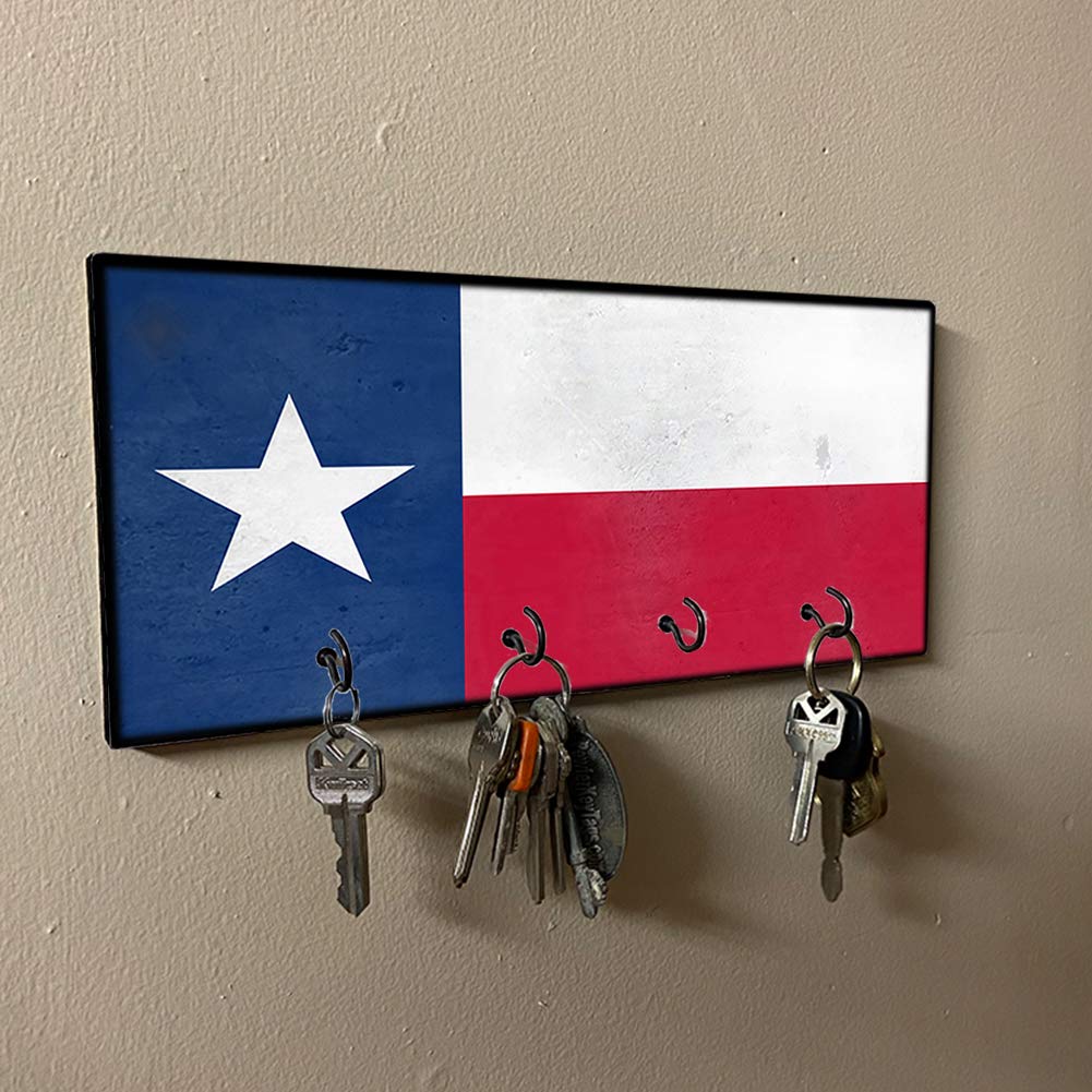 Brotherhood Distressed Great State of Texas Flag Design Key Holder Organizer Wall Mount Rack for Holders The Home Keys Ring Decorative Hangers Decor Hook Hanger